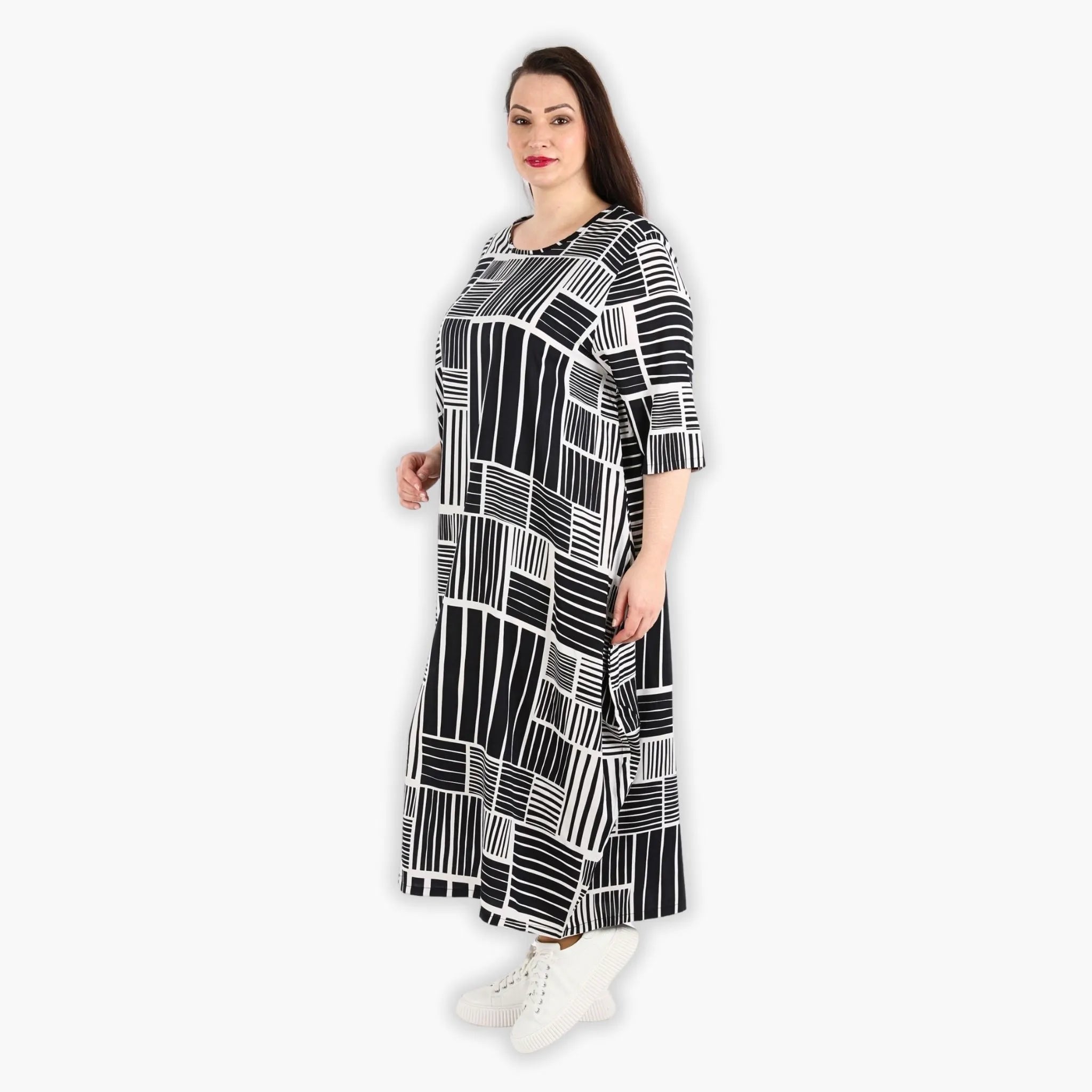  Ballonkleid von AKH Fashion aus Viskose, 1298.01926, Schwarz-Weiß, Schick, Modern, Bequem