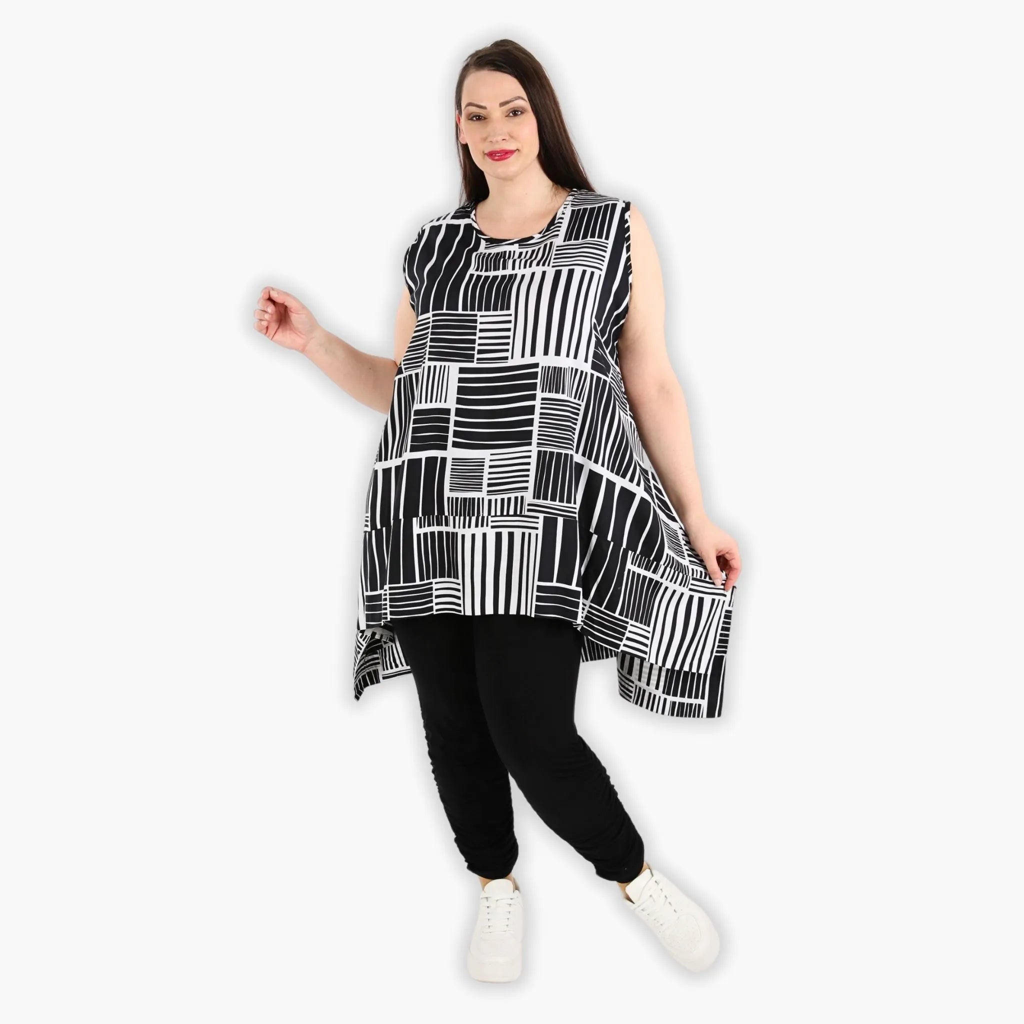  A-Form Tunika von AKH Fashion aus Viskose, 1298.03051, Schwarz-Weiß, Schick, Modern
