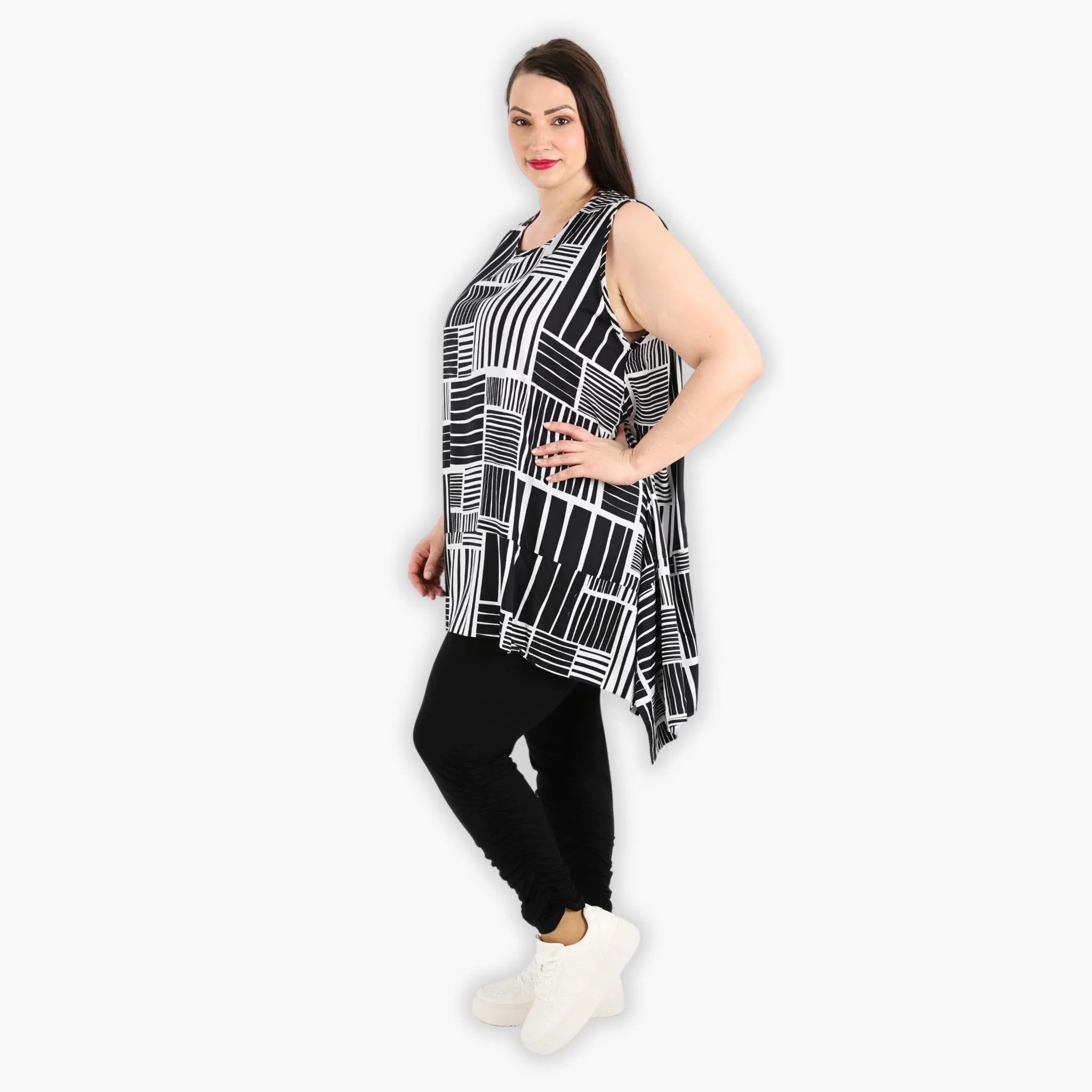 A-Form Tunika von AKH Fashion aus Viskose, 1298.03051, Schwarz-Weiß, Schick, Modern