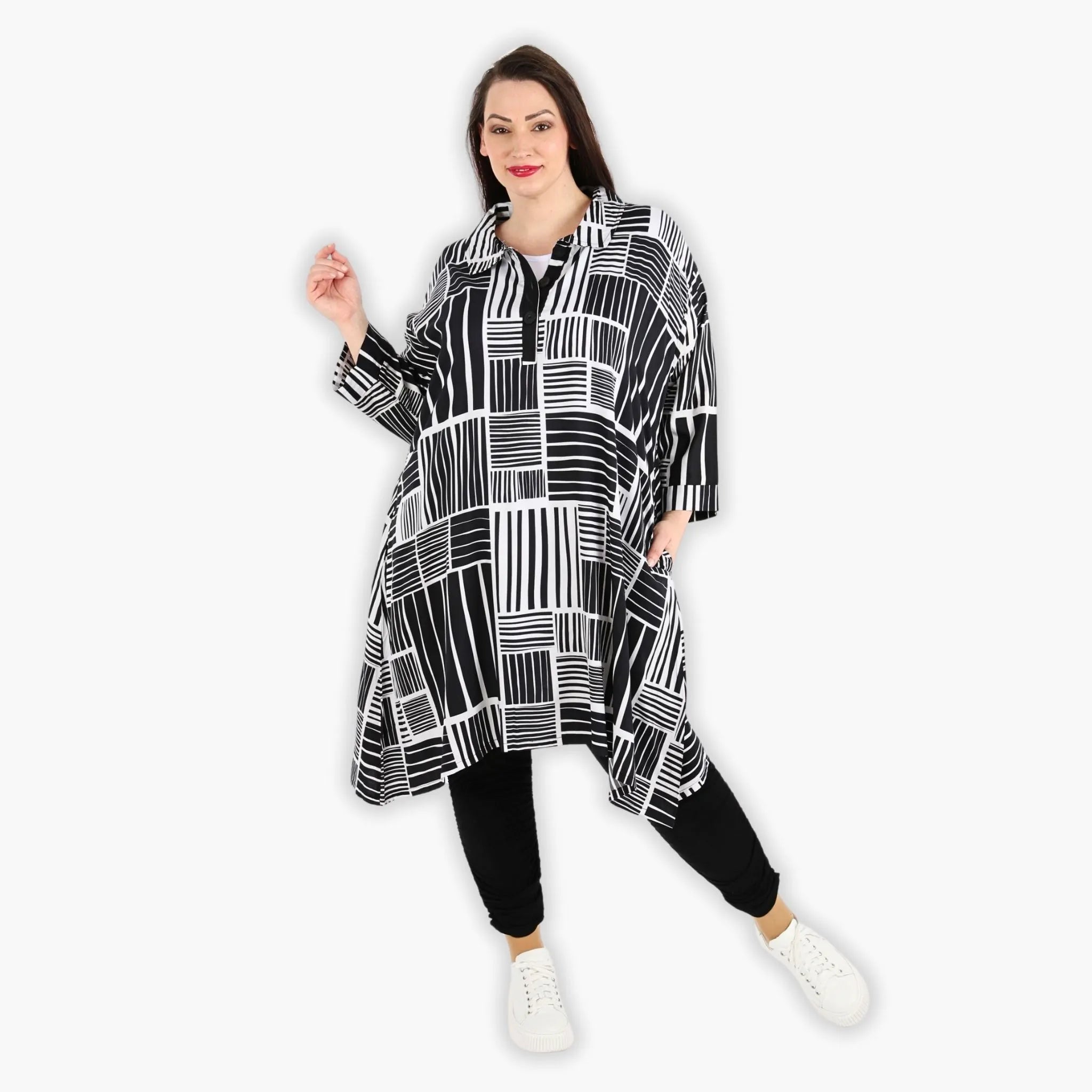  A-Form Bluse von AKH Fashion aus Viskose, 1298.06906, Schwarz-Weiß, Schick, Modern, Bequem