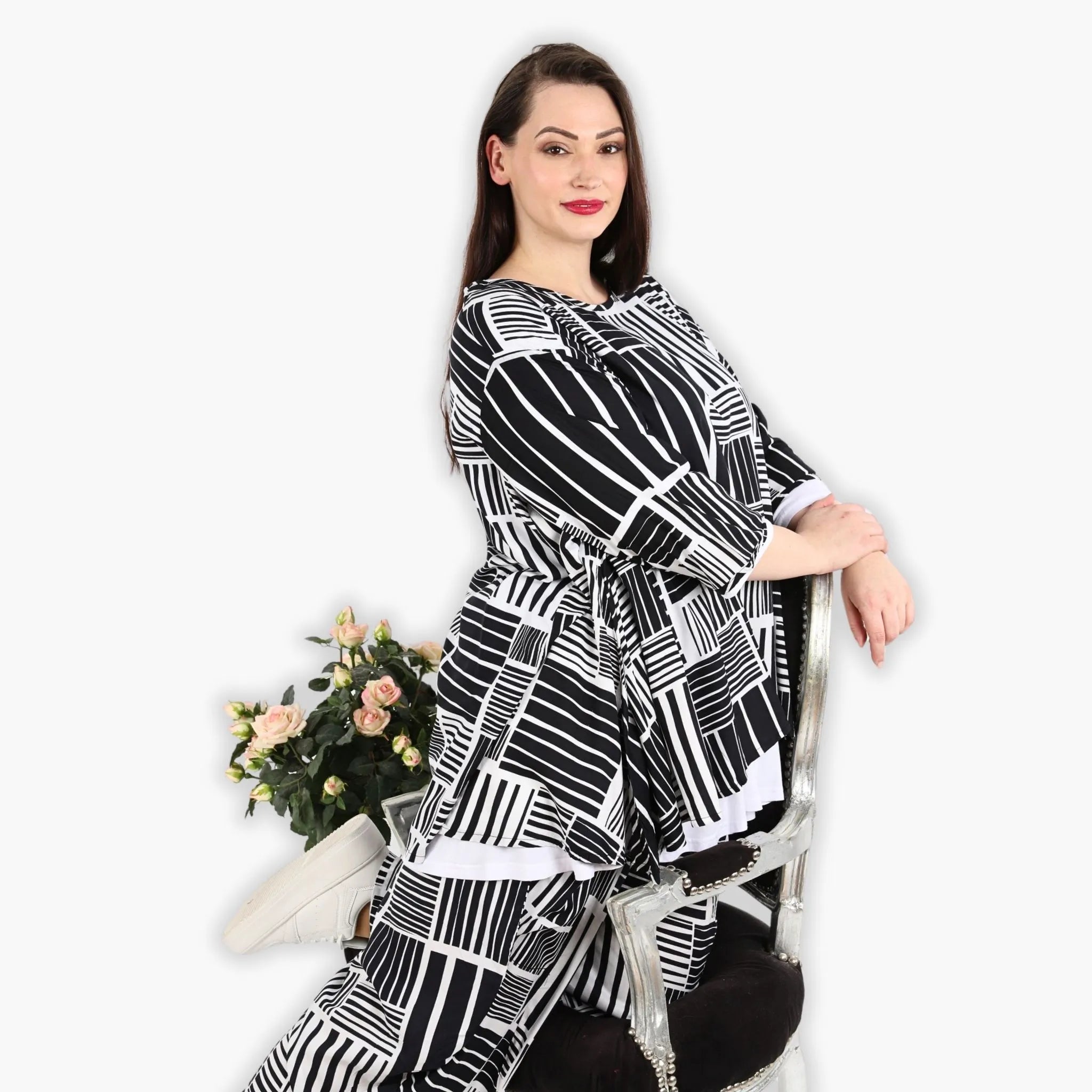  A-Form Bluse von AKH Fashion aus Viskose, 1298.06906, Schwarz-Weiß, Schick, Modern, Bequem