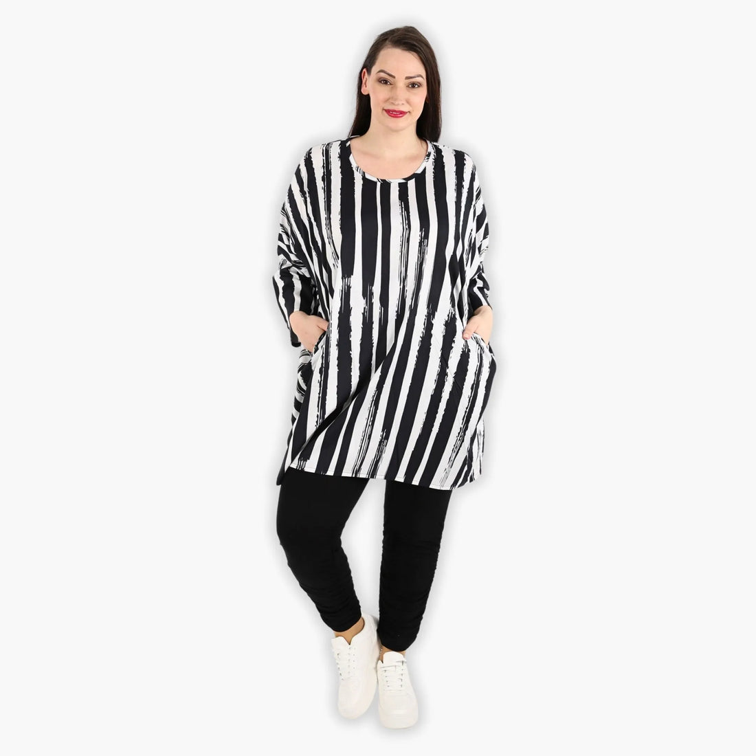  AKH Fashion Bigshirt in gerader Form, aus Viskose, 1300.06909, Schwarz-Weiß, Schick, Modern