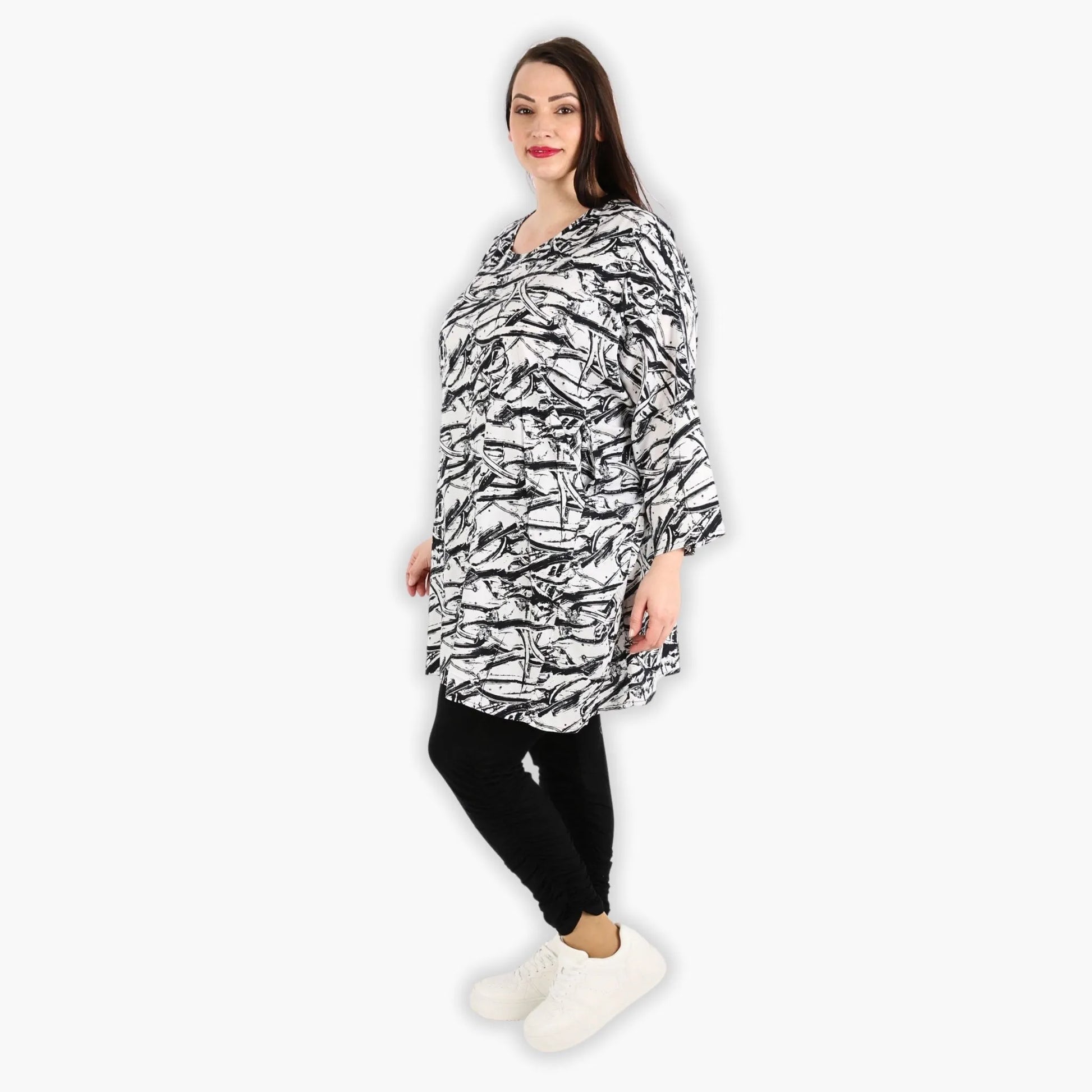  Bigshirt von AKH Fashion aus Viskose in gerader Form, 1301.06909, Schwarz-Weiß, Ausgefallen