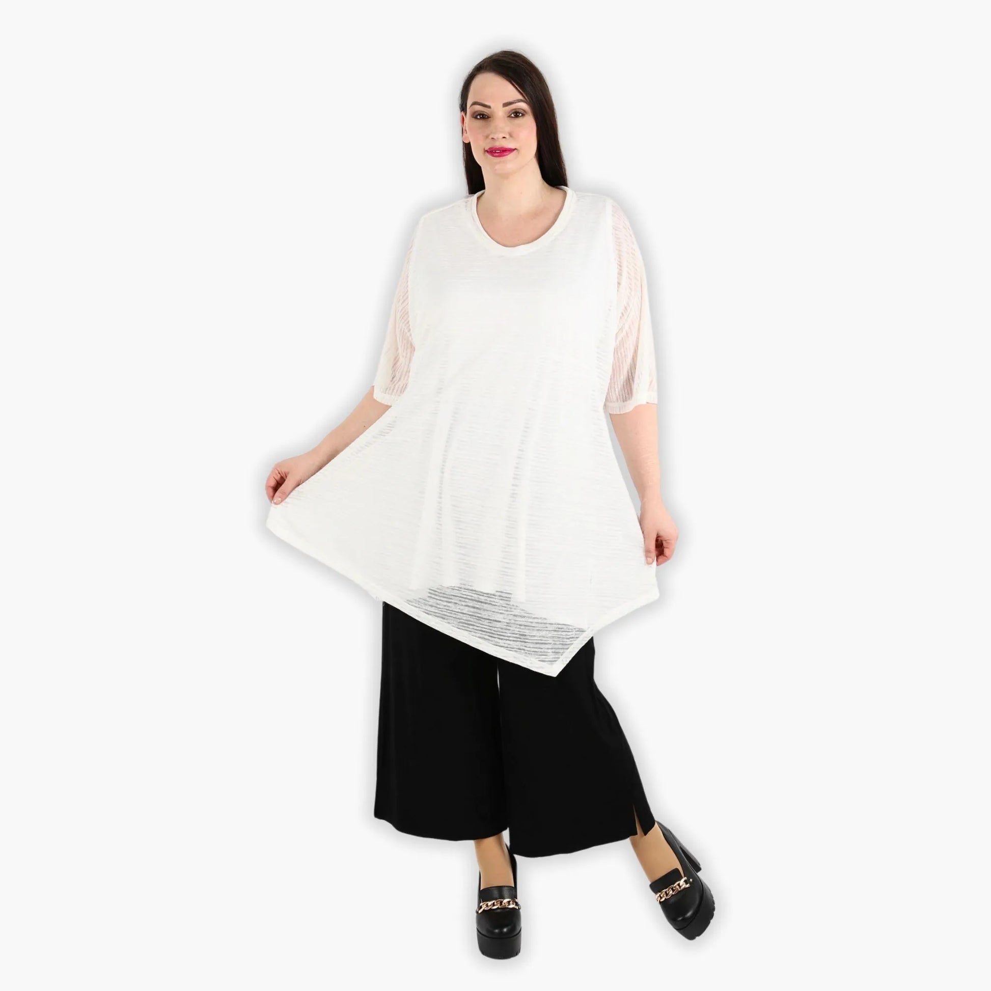  Bigshirt von AKH Fashion aus Viskose in gerundeter Form, 1302.02151, Creme, Schick, Modern