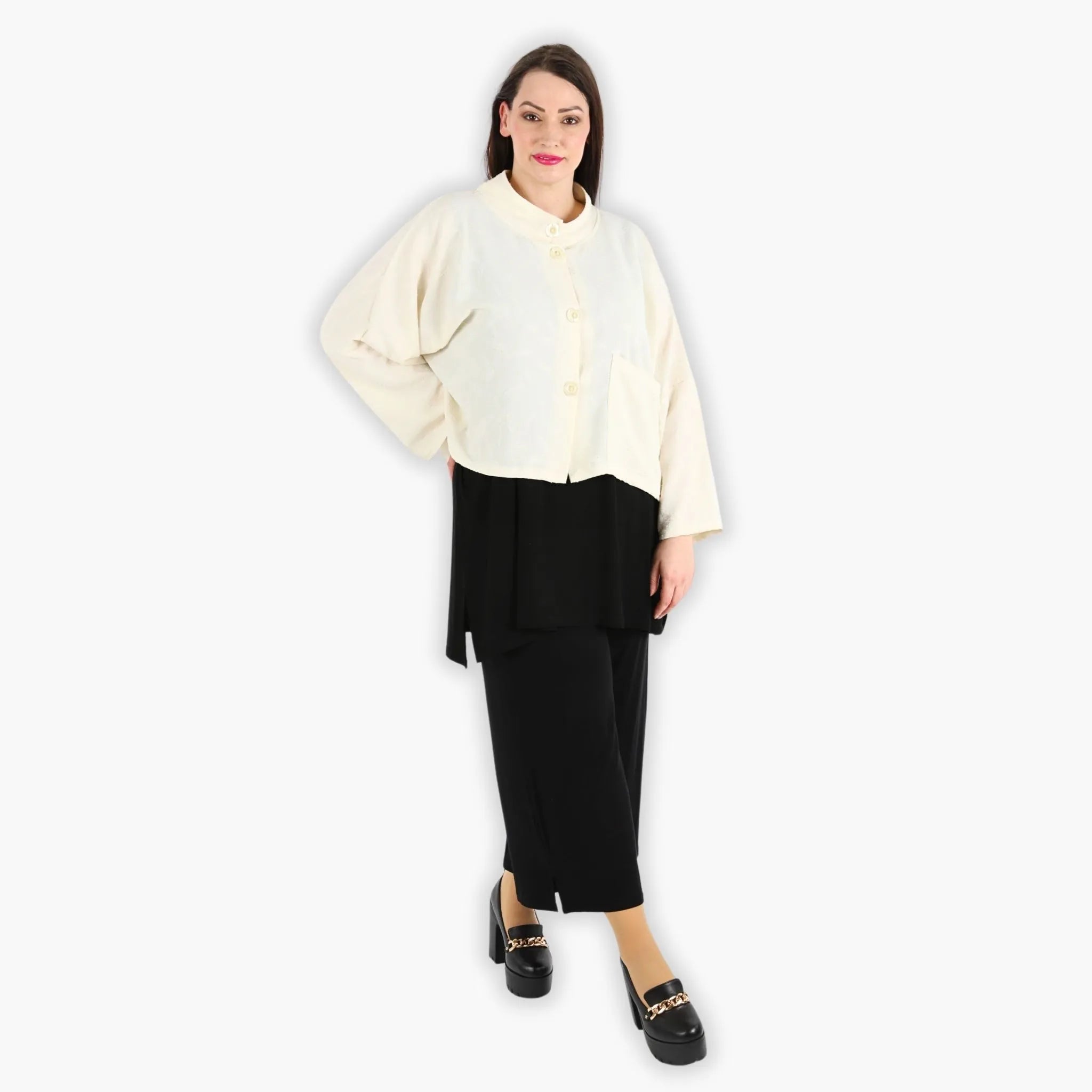  AKH Fashion Jacke in gerader Form, aus Materialmix, 1303.06992, Creme, Streifen, Schick