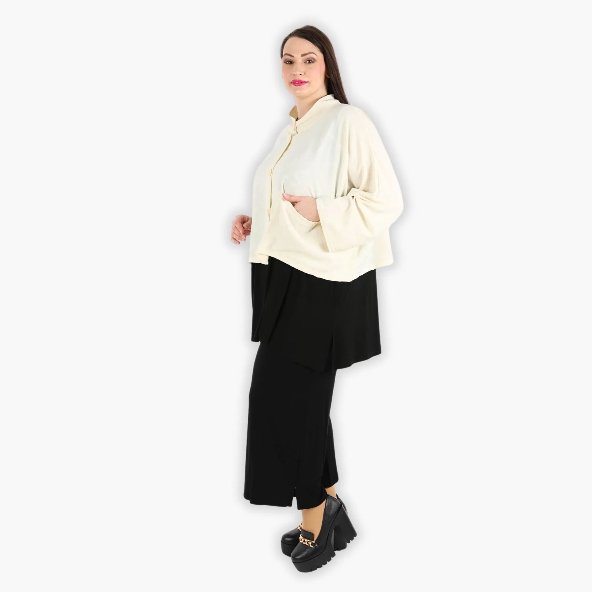  AKH Fashion Jacke in gerader Form, aus Materialmix, 1303.06992, Creme, Streifen, Schick