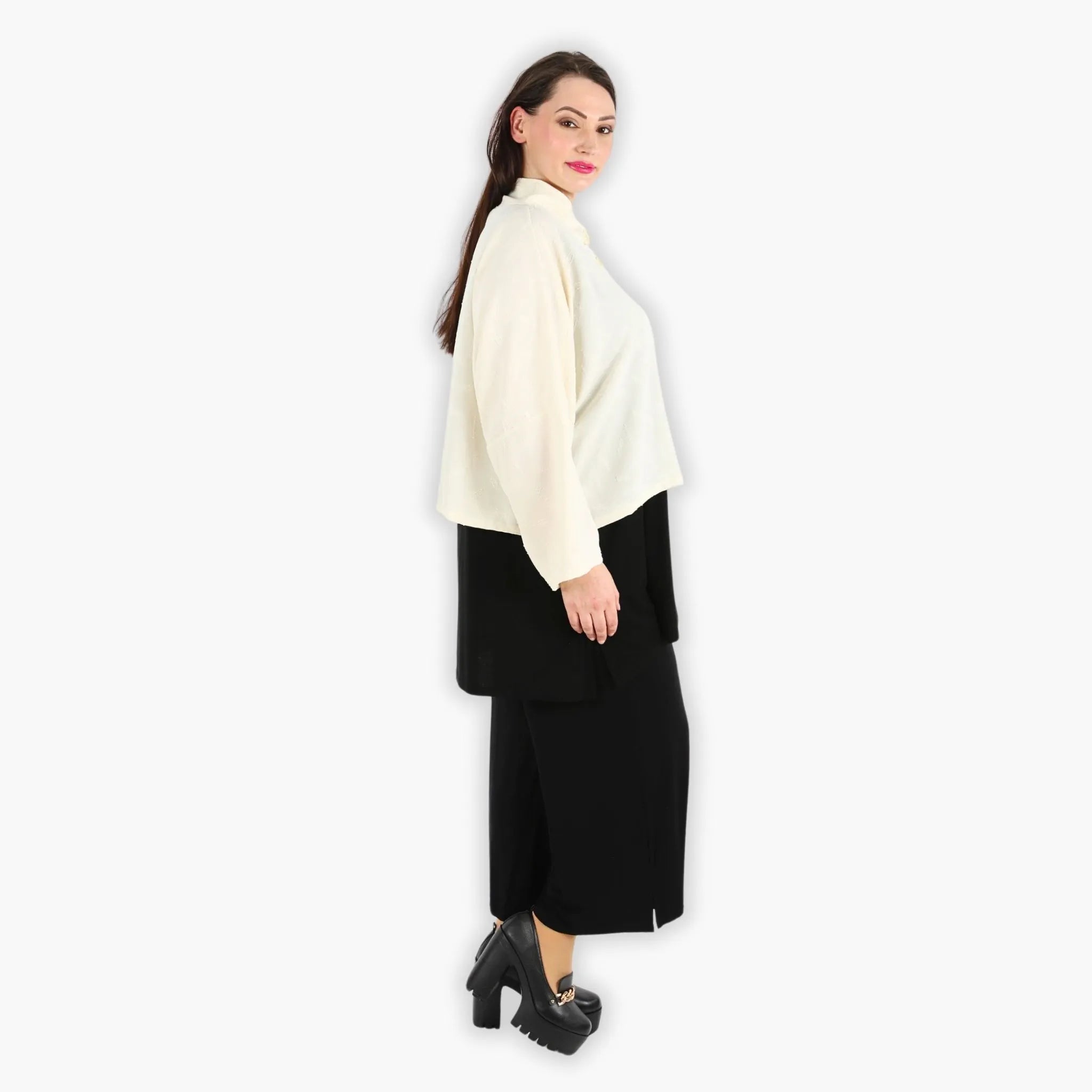  AKH Fashion Jacke in gerader Form, aus Materialmix, 1303.06992, Creme, Streifen, Schick