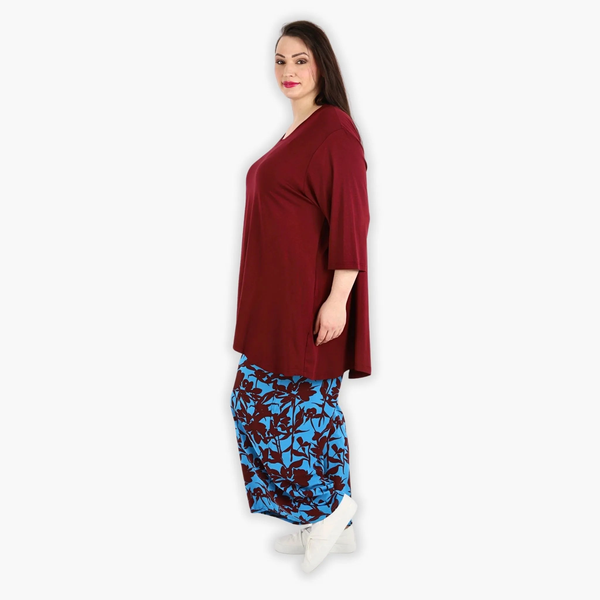  AKH Fashion Hose in gerader Form, aus Viskose, 1304.06927, Maroon-Blau, Blumen, Schick