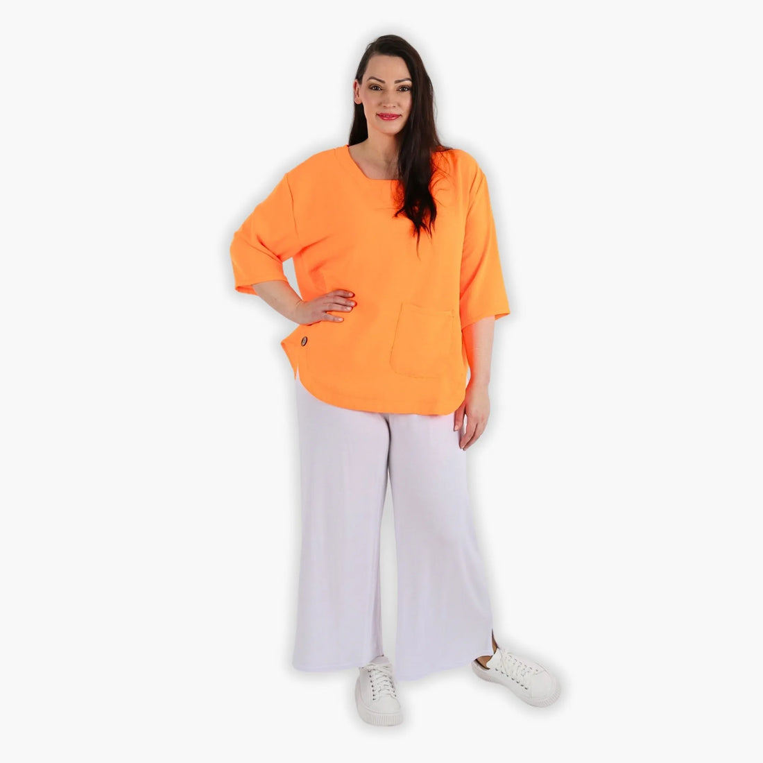  Bigshirt von AKH Fashion aus Viskose in kastiger Form, 1305.02412, Neonorange, Ausgefallen