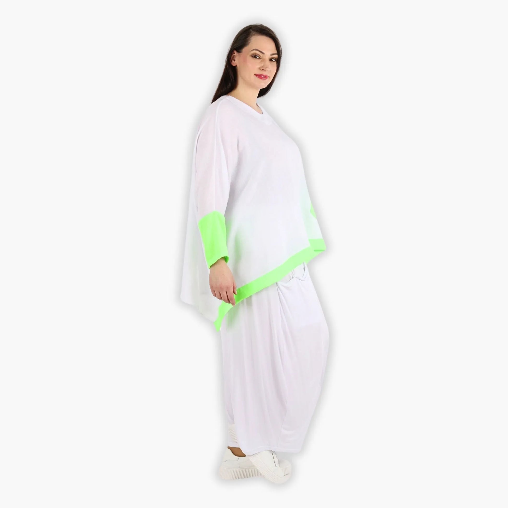 A-Form Bigshirt von AKH Fashion aus Viskose, 1305.02413, Weiß-Neongrün, Schick, Modern