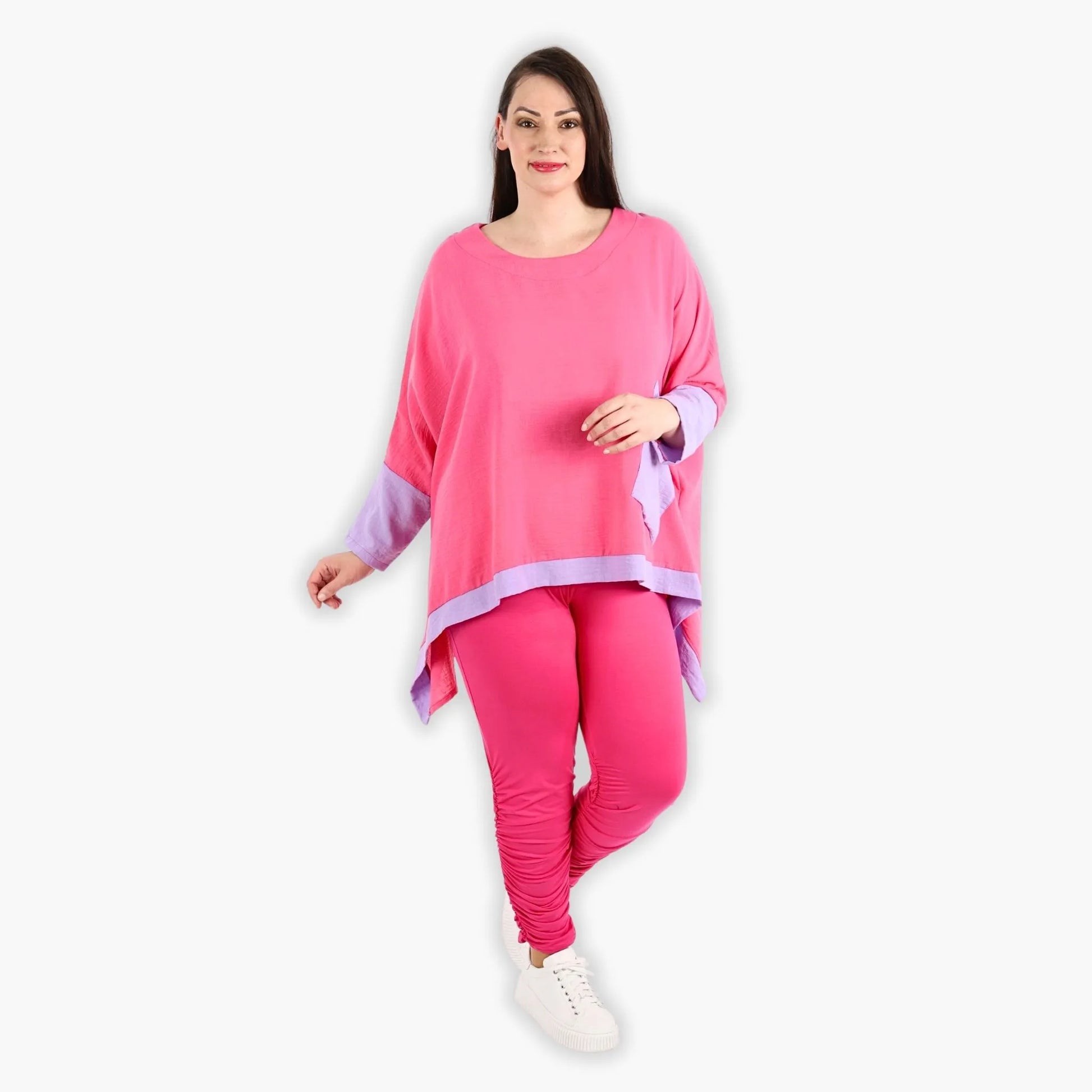  A-Form Bigshirt von AKH Fashion aus Viskose, 1305.02413, Pink-Flieder, Unifarben, Ausgefallen