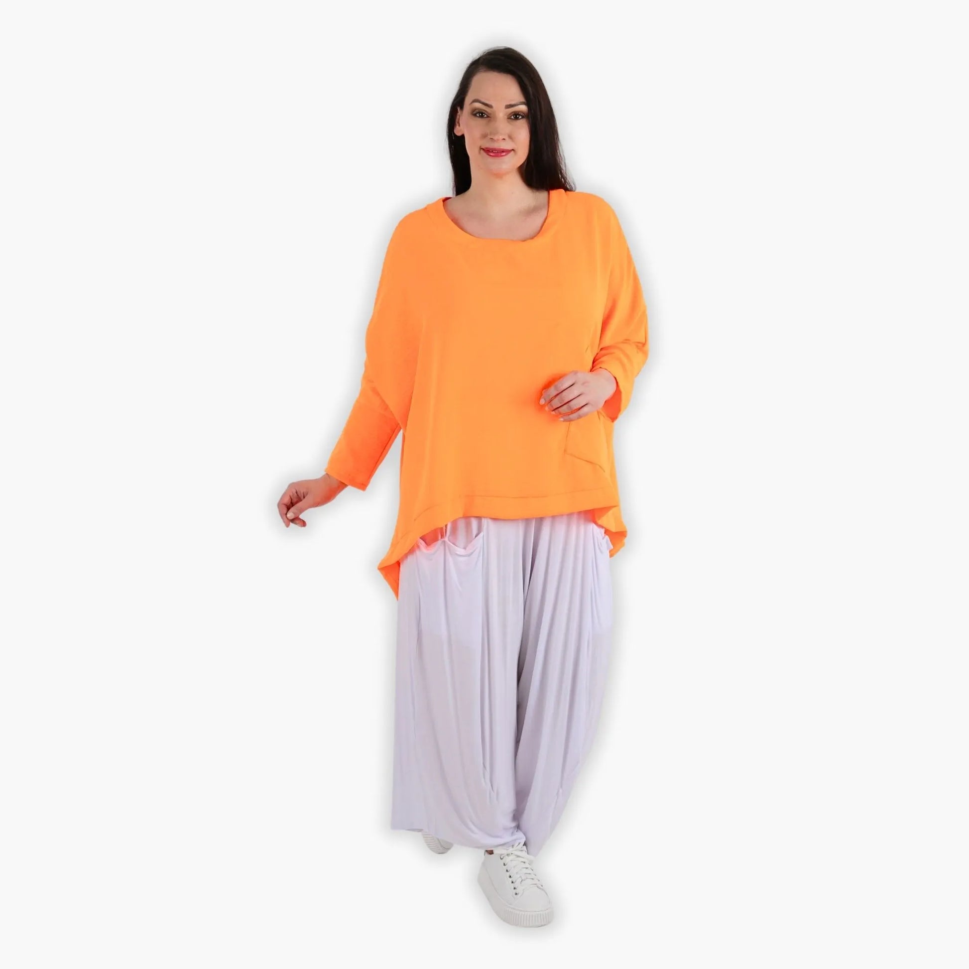  A-Form Bigshirt von AKH Fashion aus Viskose, 1305.02413, Neonorange, Unifarben, Ausgefallen