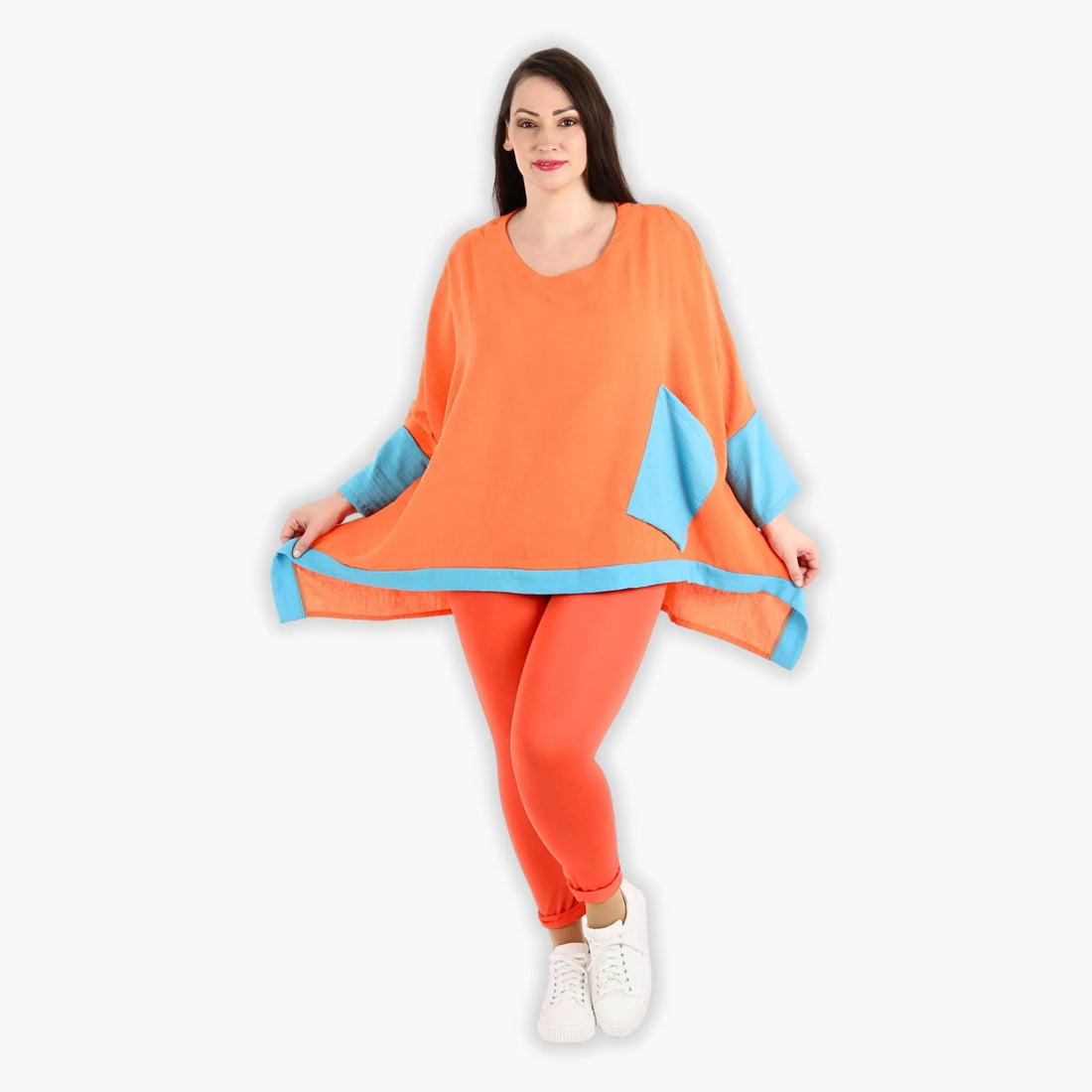  A-Form Bigshirt von AKH Fashion aus Viskose, 1305.02413, Orange-Türkis, Schick, Modern