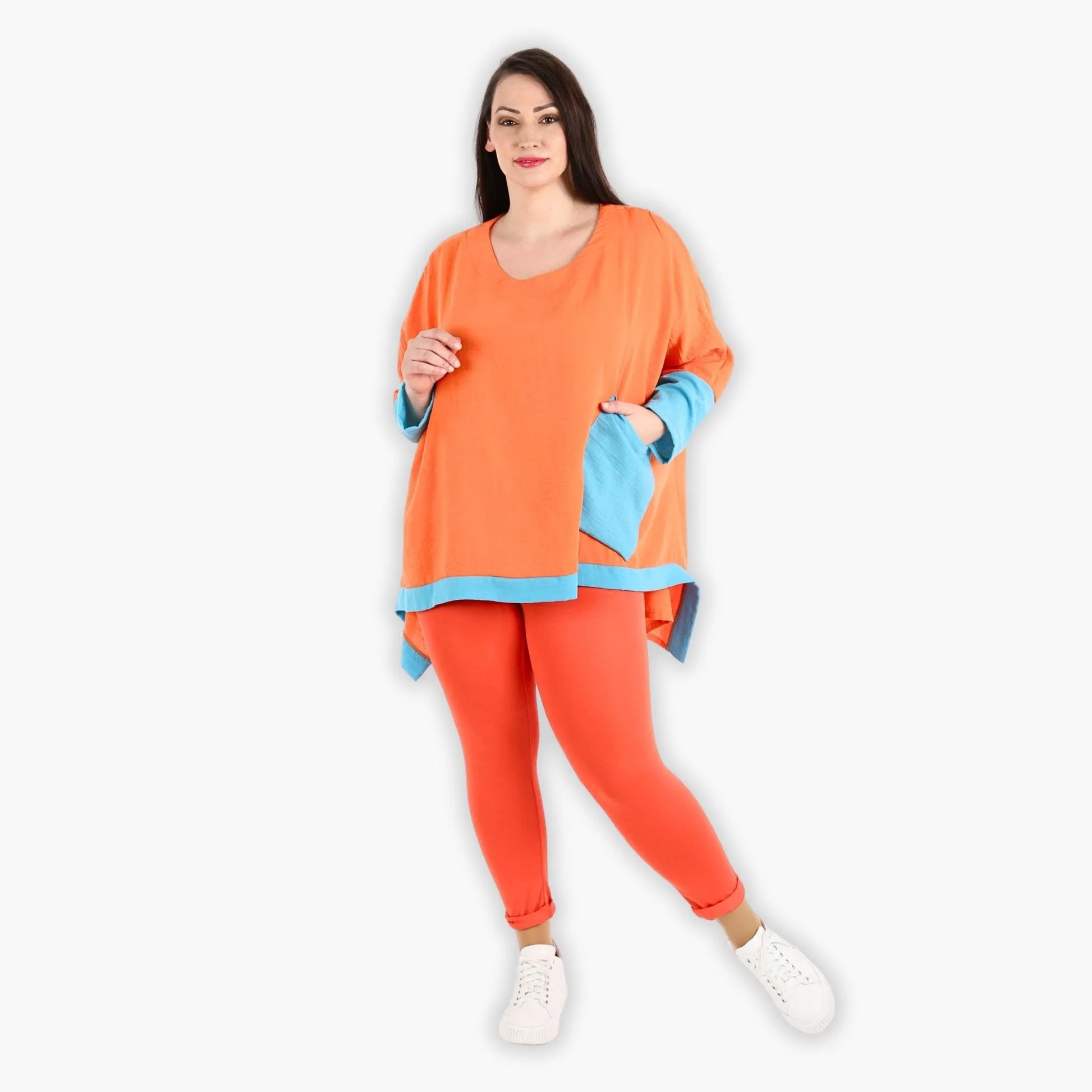  A-Form Bigshirt von AKH Fashion aus Viskose, 1305.02413, Orange-Türkis, Unifarben, Schick