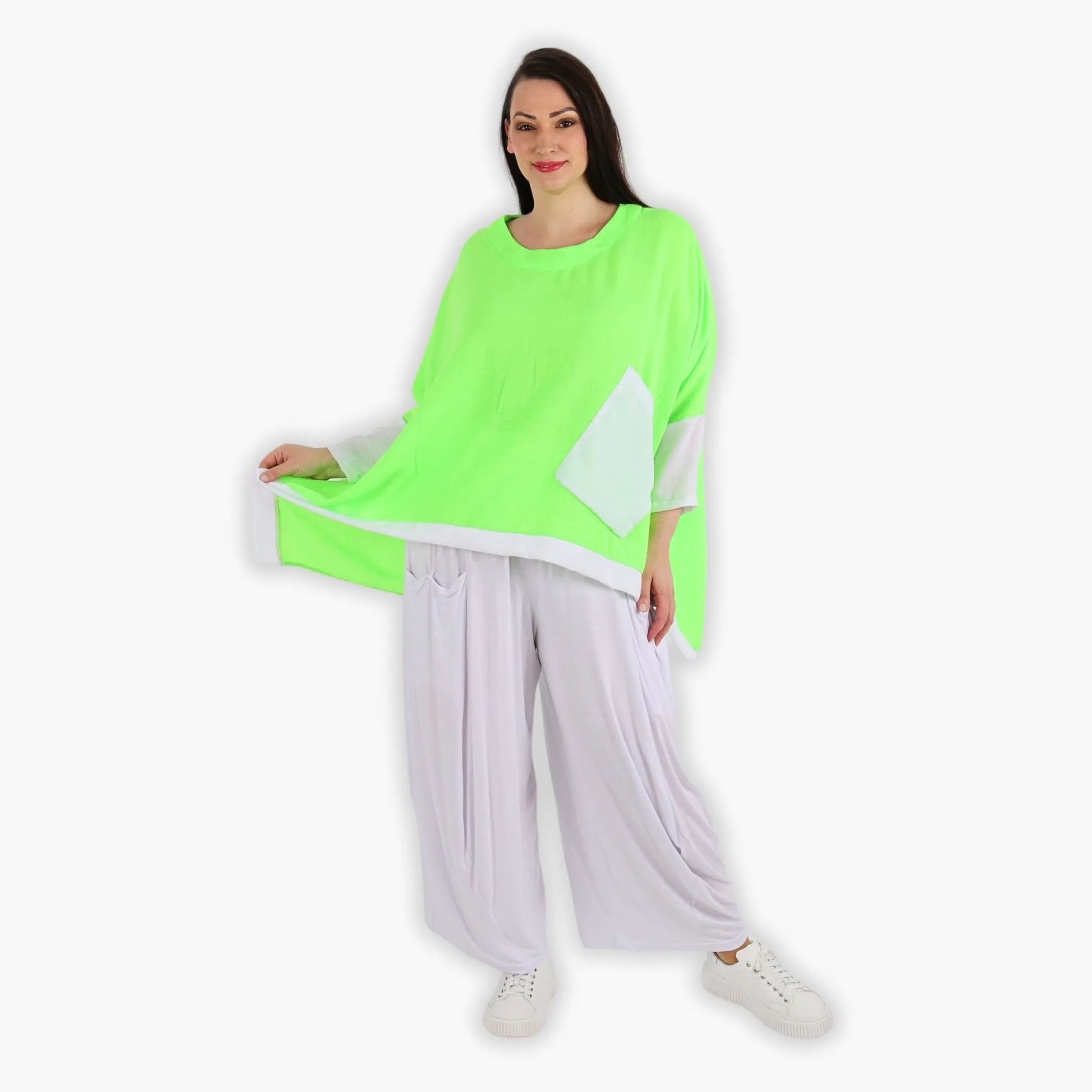  A-Form Bigshirt von AKH Fashion aus Viskose, 1305.02413, Neongrün-Weiß, Unifarben, Schick