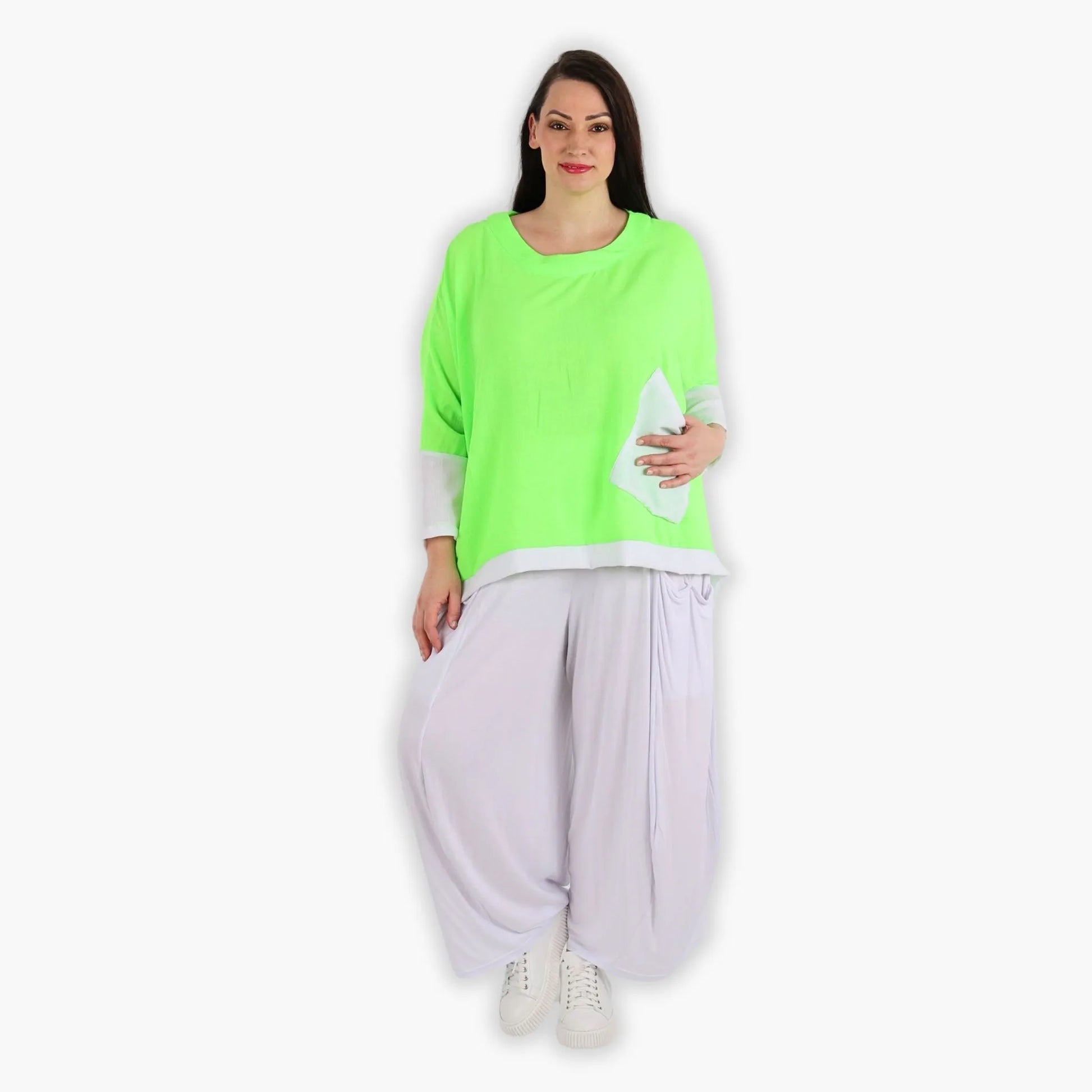  A-Form Bigshirt von AKH Fashion aus Viskose, 1305.02413, Neongrün-Weiß, Unifarben, Schick