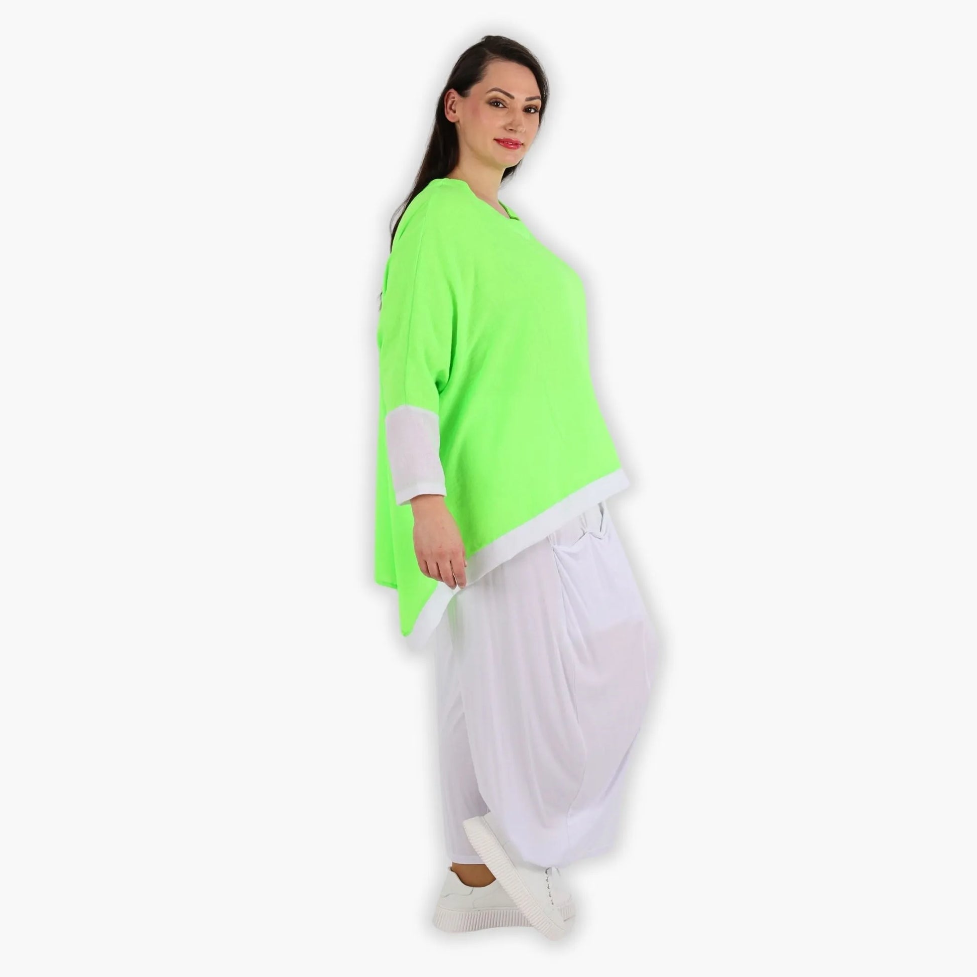  A-Form Bigshirt von AKH Fashion aus Viskose, 1305.02413, Neongrün-Weiß, Unifarben, Schick