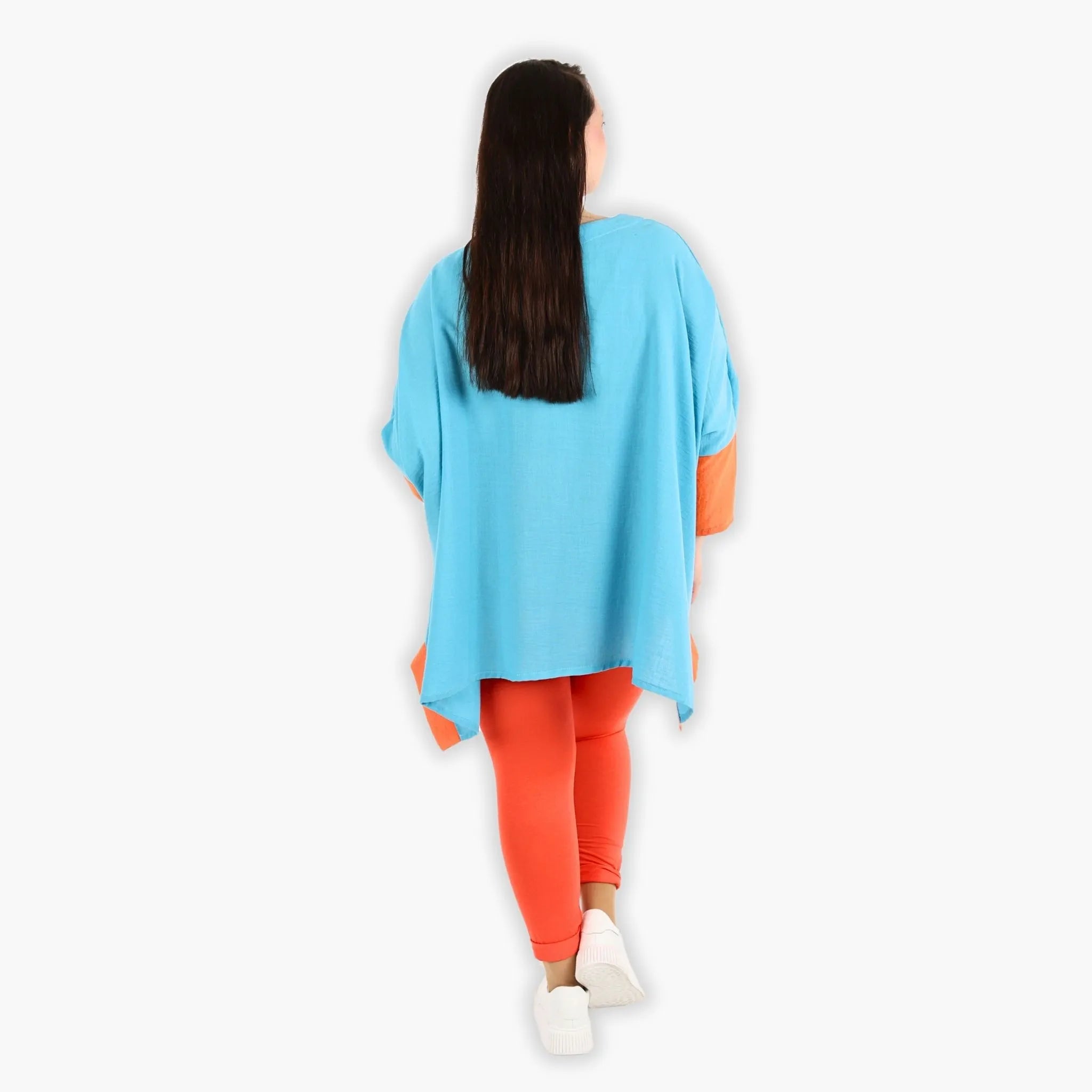  A-Form Bigshirt von AKH Fashion aus Viskose, 1305.02413, Türkis-Orange, Schick, Modern