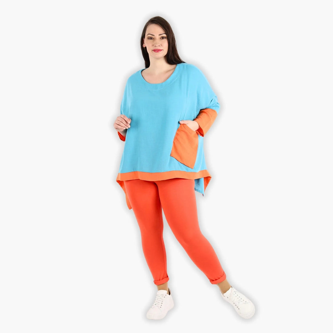  A-Form Bigshirt von AKH Fashion aus Viskose, 1305.02413, Türkis-Orange, Schick, Modern