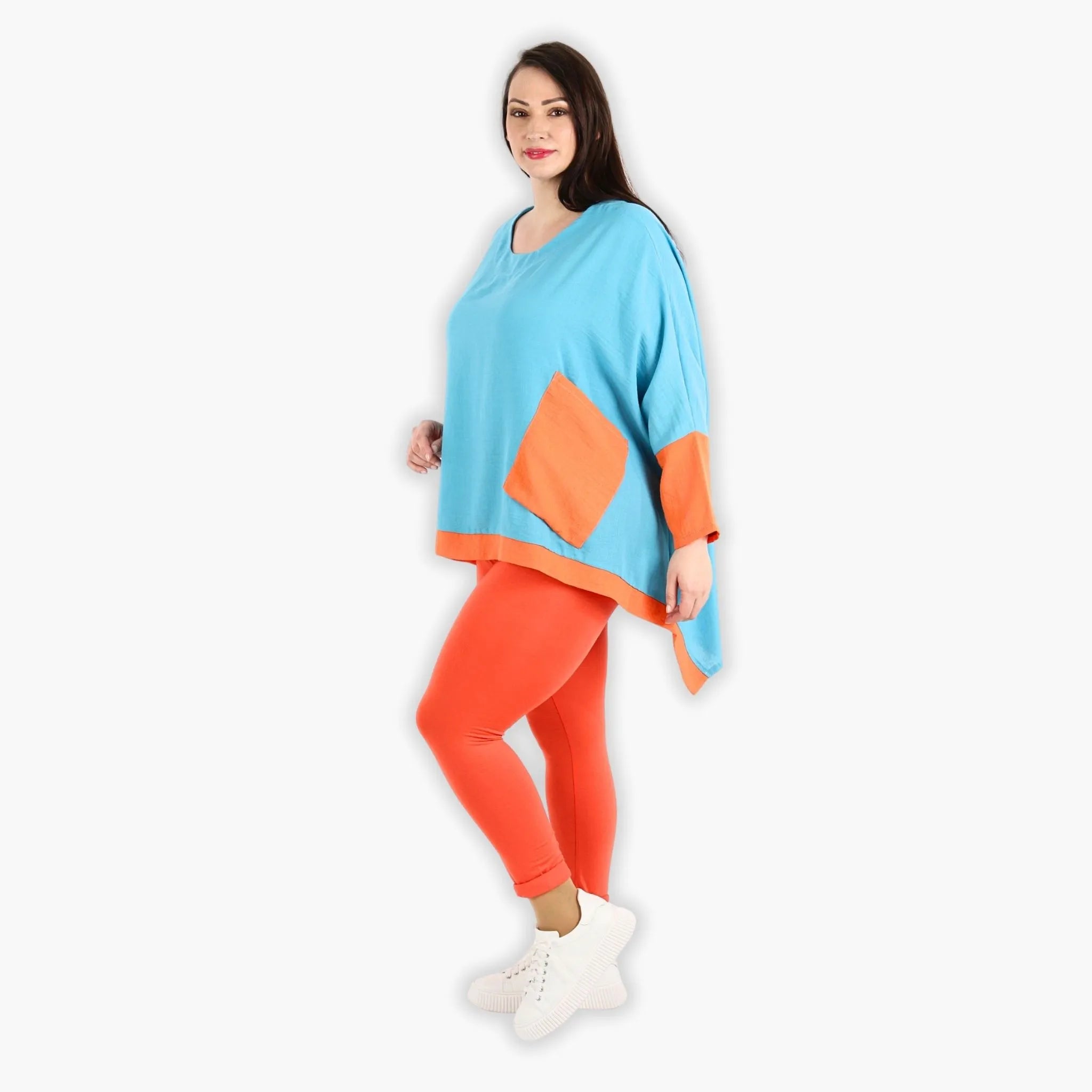  A-Form Bigshirt von AKH Fashion aus Viskose, 1305.02413, Türkis-Orange, Schick, Modern