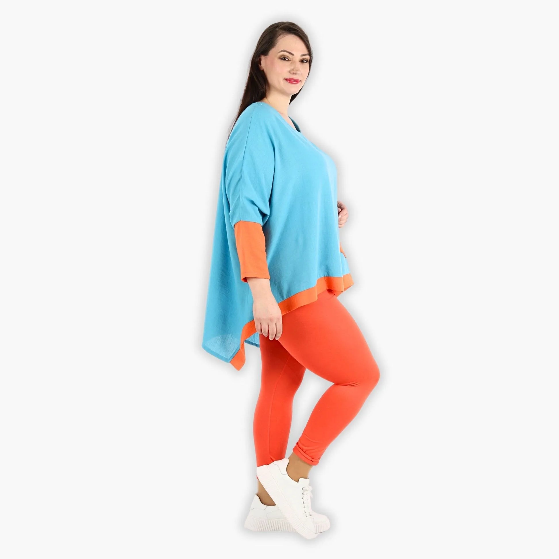  A-Form Bigshirt von AKH Fashion aus Viskose, 1305.02413, Türkis-Orange, Unifarben, Schick