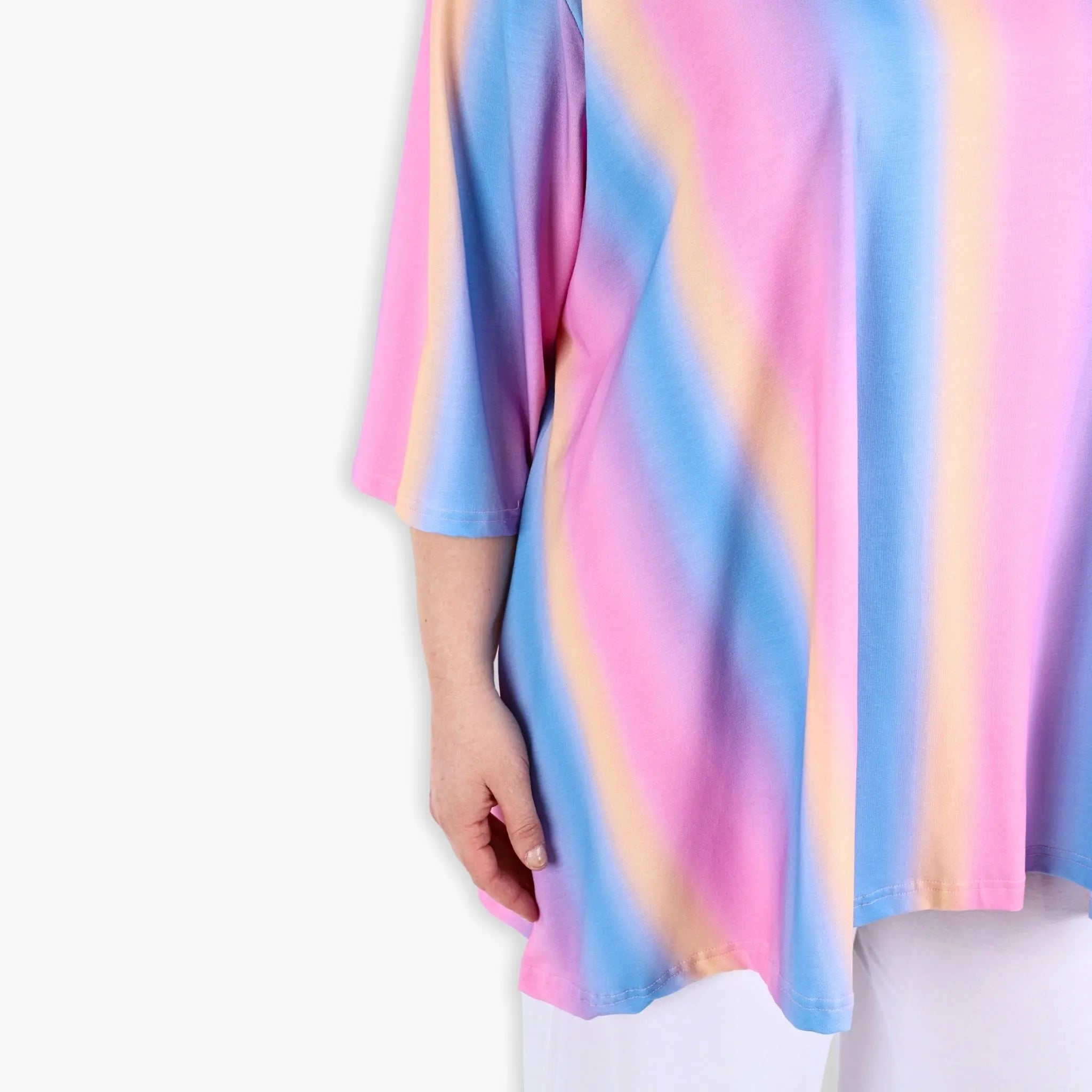  A-Form Bigshirt von AKH Fashion aus Baumwolle, 1306.00593, Pink-Blau-Orange, Farbmix, Schick