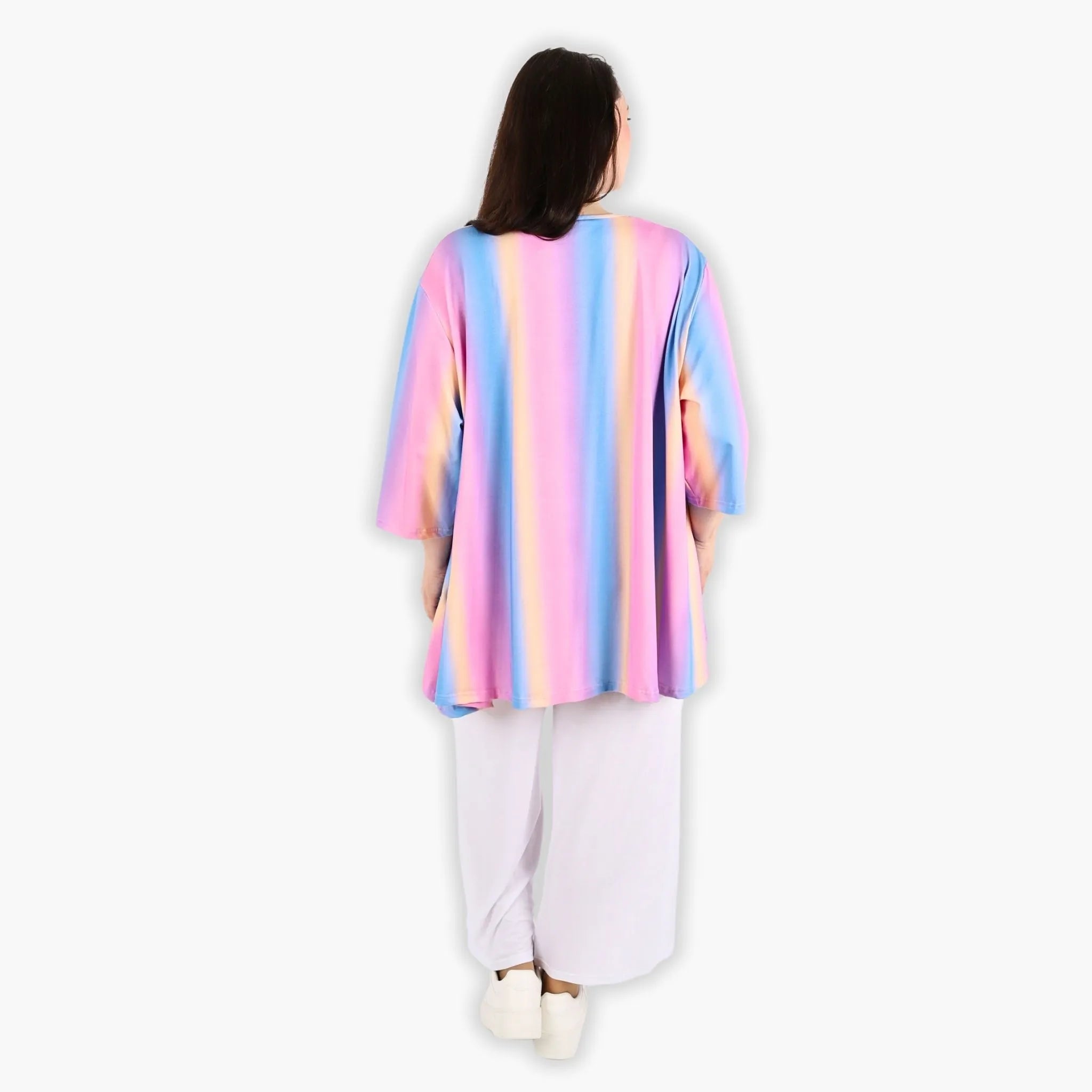  A-Form Bigshirt von AKH Fashion aus Baumwolle, 1306.00593, Pink-Blau-Orange, Farbmix, Schick