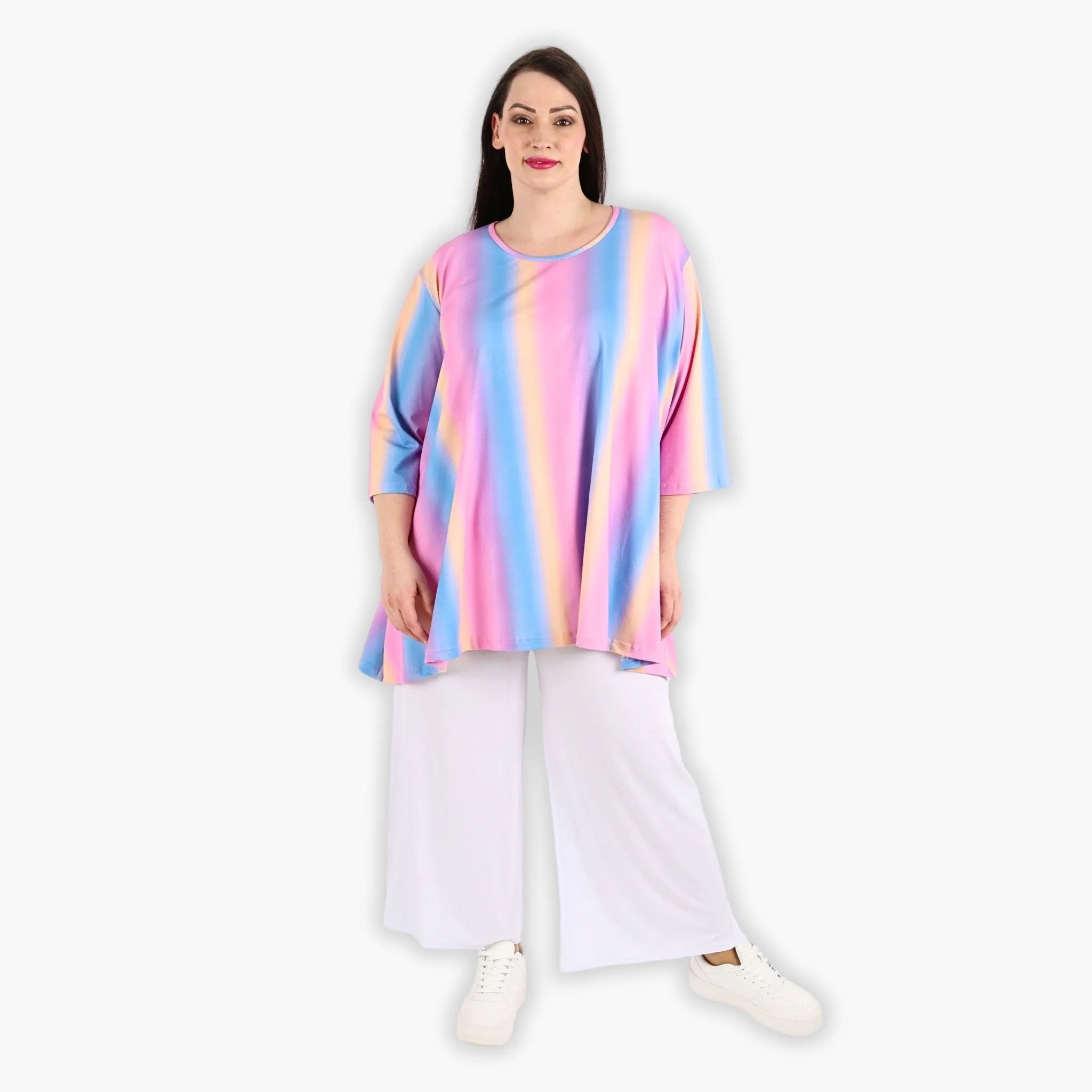  A-Form Bigshirt von AKH Fashion aus Baumwolle, 1306.00593, Pink-Blau-Orange, Farbmix, Schick