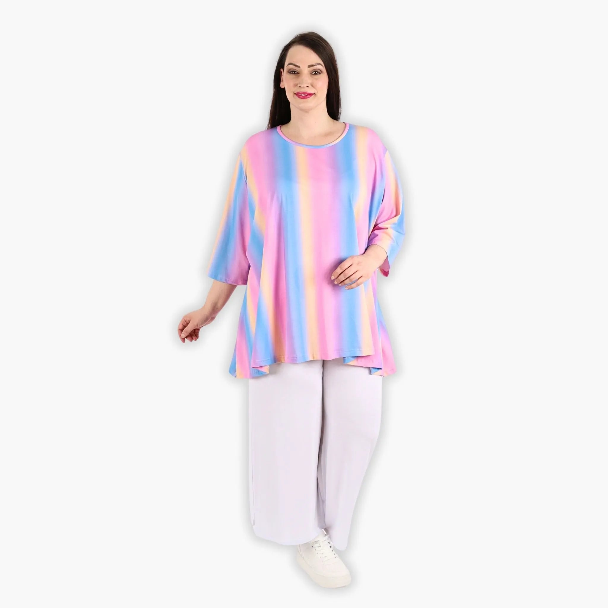  A-Form Bigshirt von AKH Fashion aus Baumwolle, 1306.00593, Pink-Blau-Orange, Farbmix, Schick