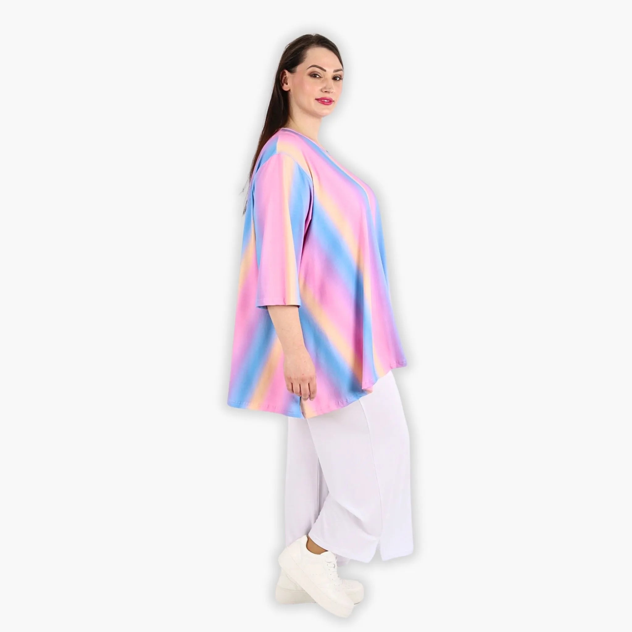  A-Form Bigshirt von AKH Fashion aus Baumwolle, 1306.00593, Pink-Blau-Orange, Farbmix, Schick