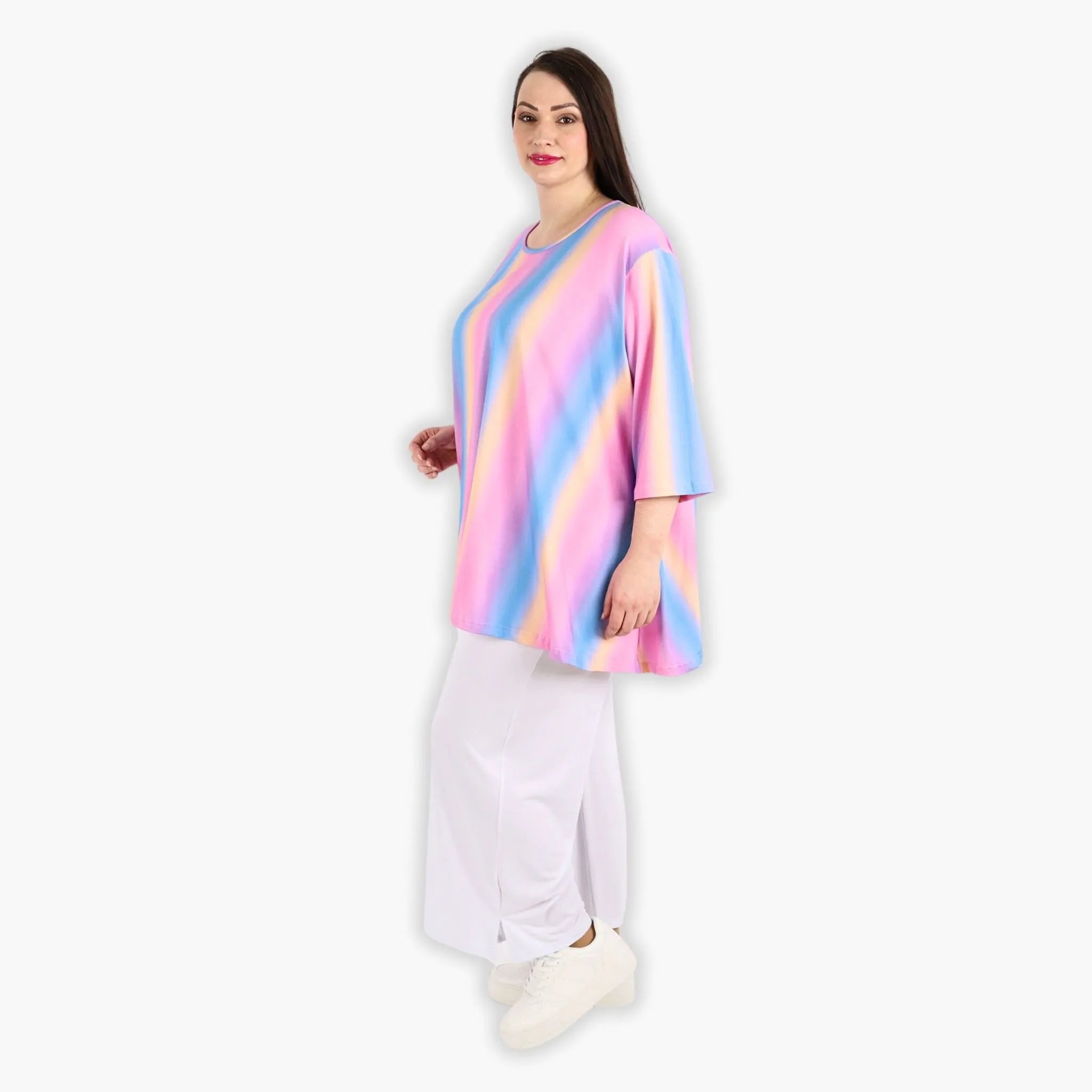  A-Form Bigshirt von AKH Fashion aus Baumwolle, 1306.00593, Pink-Blau-Orange, Farbmix, Schick
