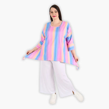  A-Form Bigshirt von AKH Fashion aus Baumwolle, 1306.06588, Pink-Blau-Orange, Schick, Modern