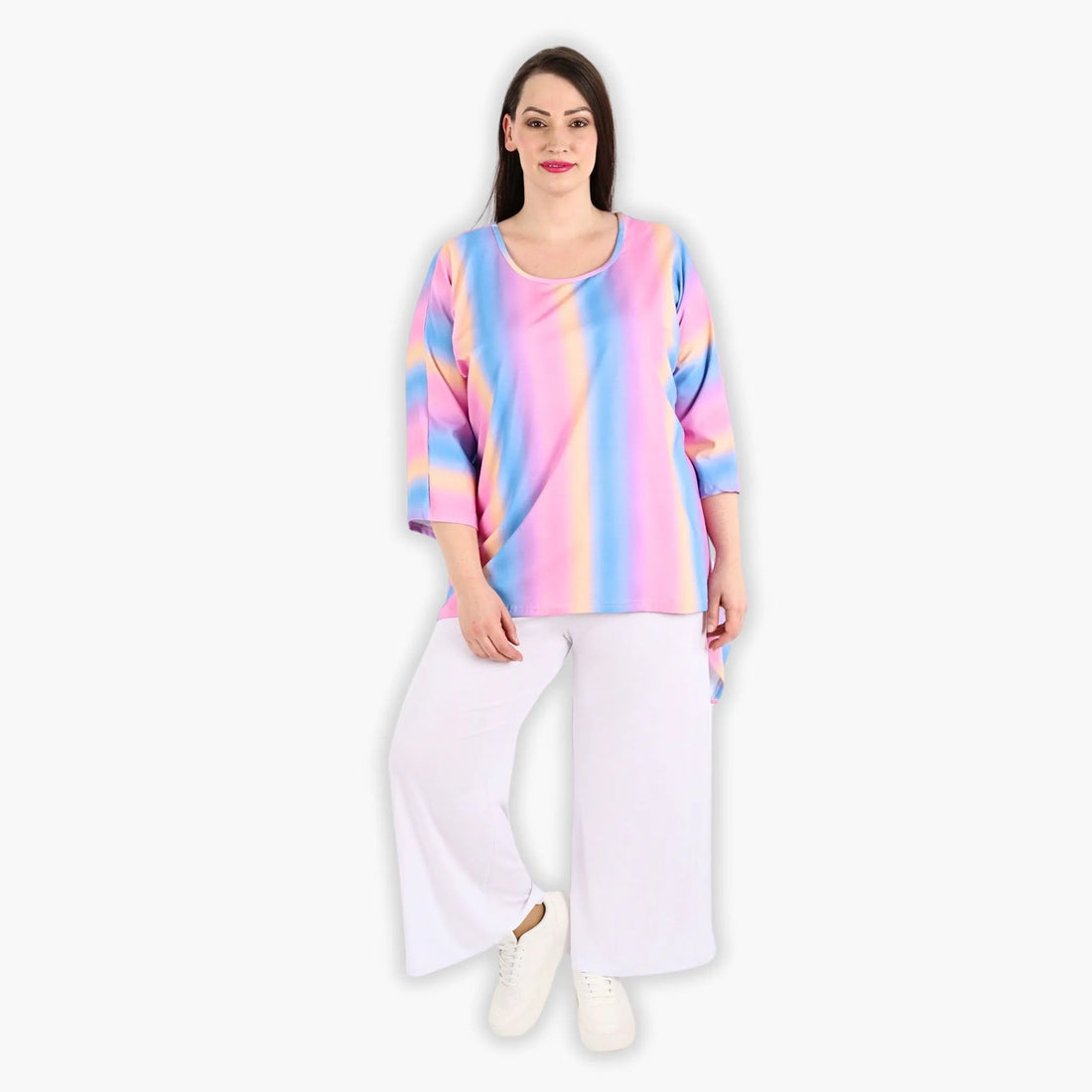  A-Form Bigshirt von AKH Fashion aus Baumwolle, 1306.06588, Pink-Blau-Orange, Schick, Modern