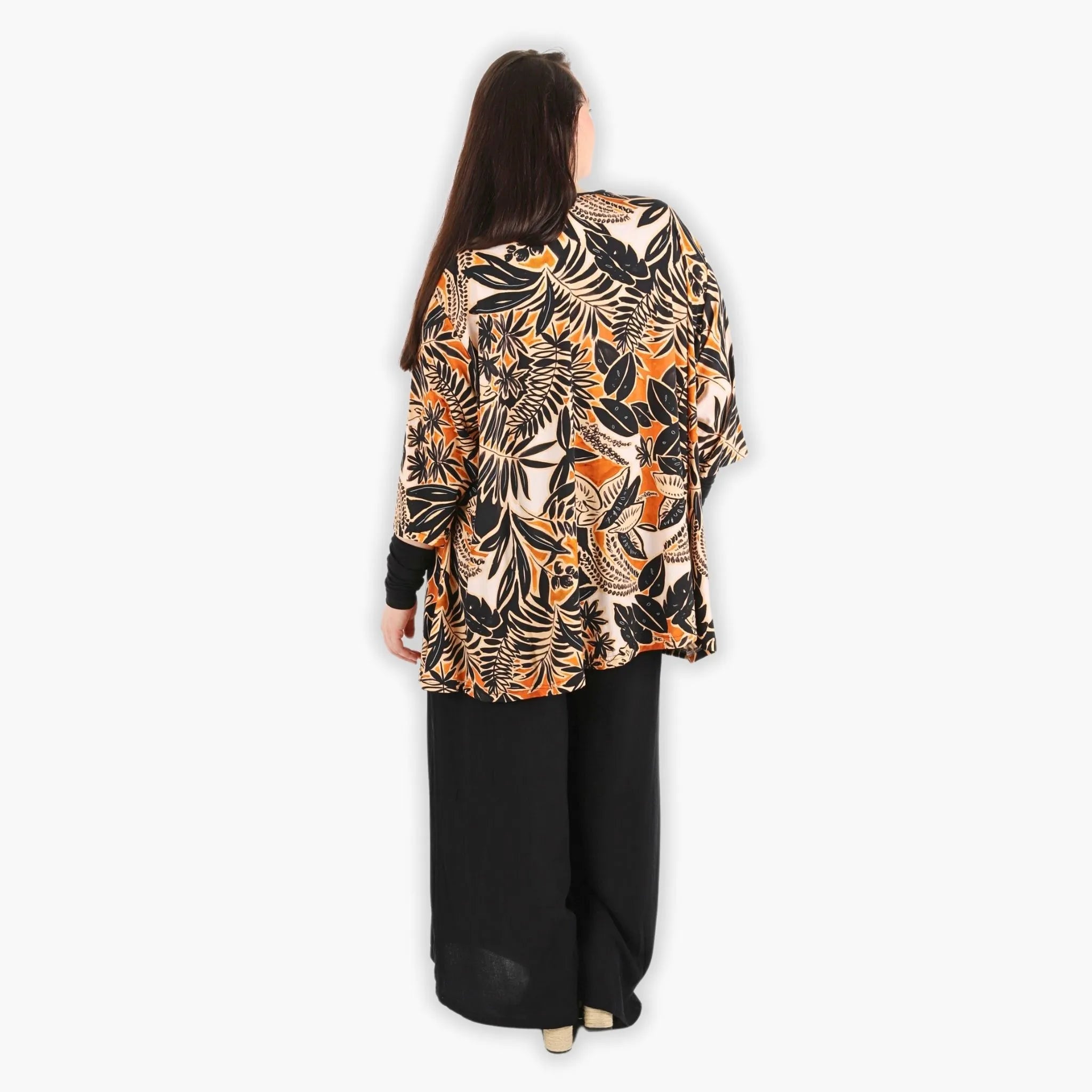  A-Form Bigshirt von AKH Fashion aus Viskose, 1307.00593, Schwarz-Cognac-Beige, Farbmix