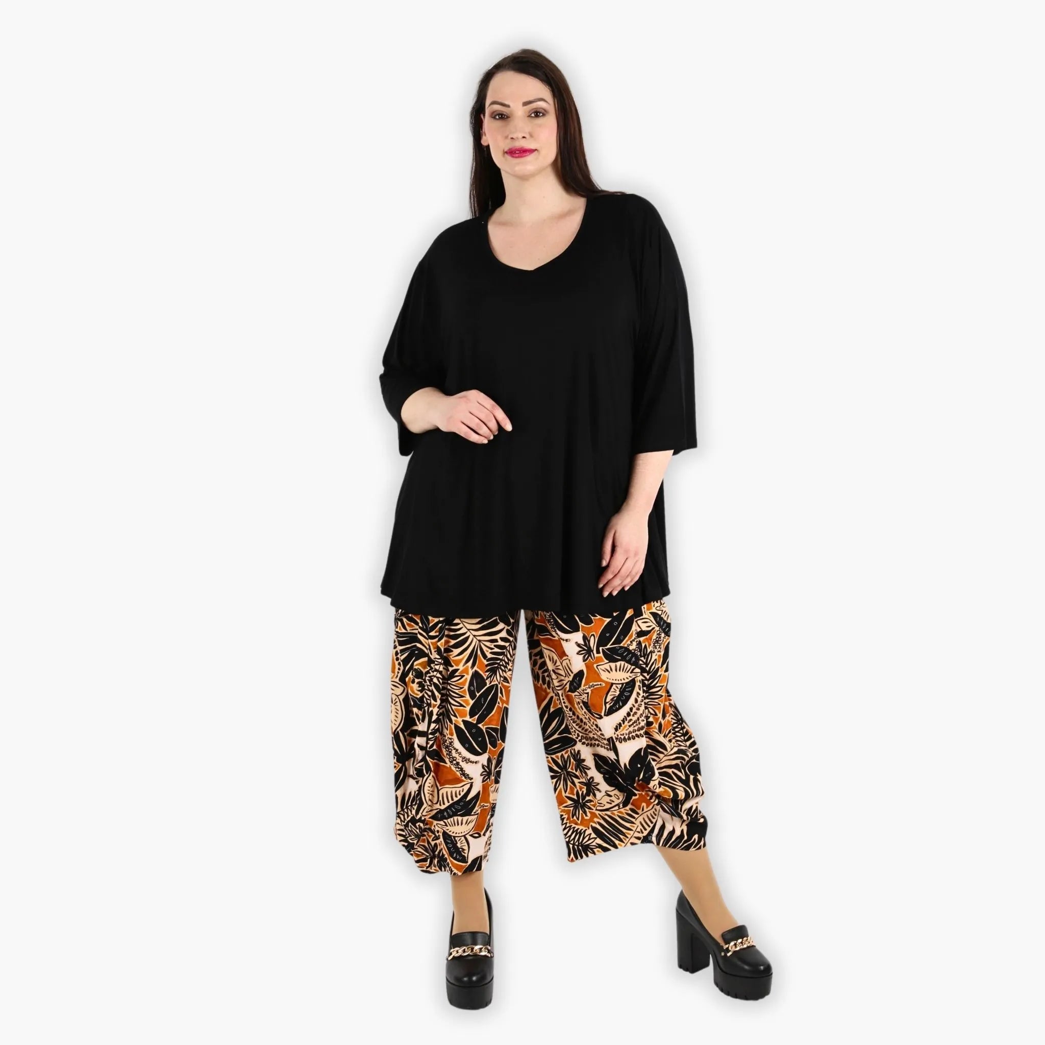  Ballonhose von AKH Fashion aus Viskose, 1307.08069, Schwarz-Cognac-Beige, Farbmix, Schick