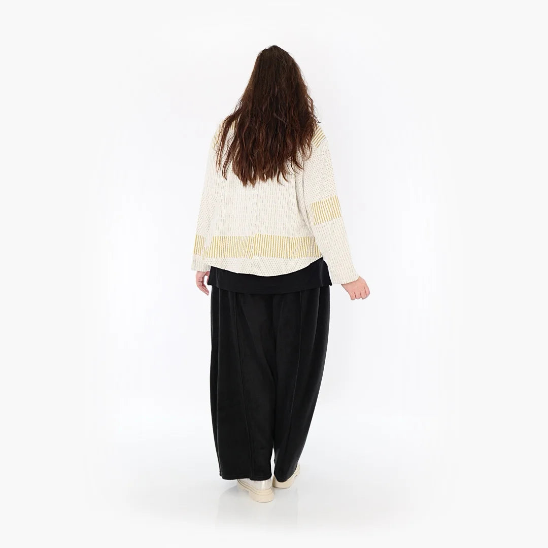  AKH Fashion Jacke in gerundeter Form, aus Viskose, 1377.00130, Senf-Ecru, Gerippt, Schick