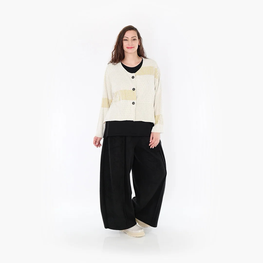  AKH Fashion Jacke in gerundeter Form, aus Viskose, 1377.00130, Senf-Ecru, Gerippt, Schick
