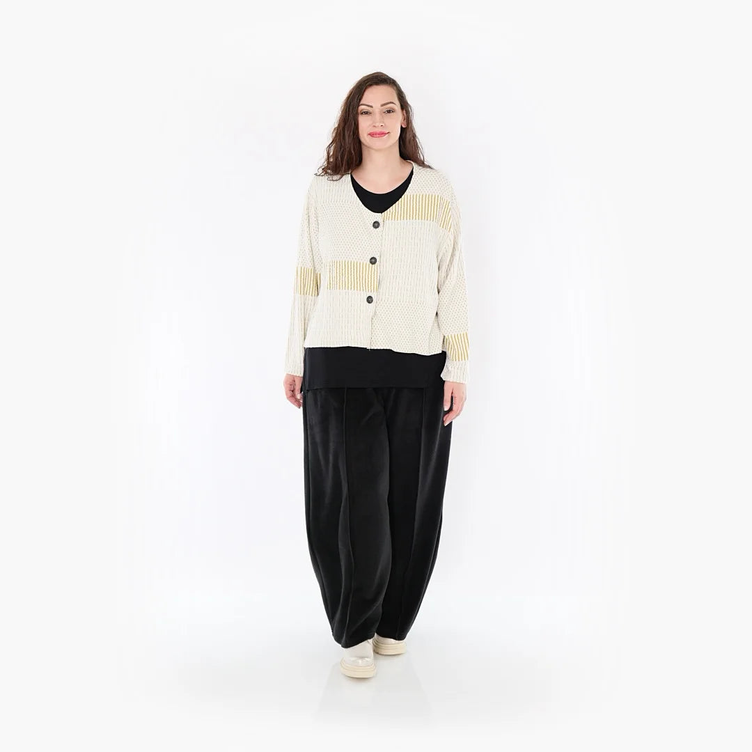  AKH Fashion Jacke in gerundeter Form, aus Viskose, 1377.00130, Senf-Ecru, Gerippt, Schick