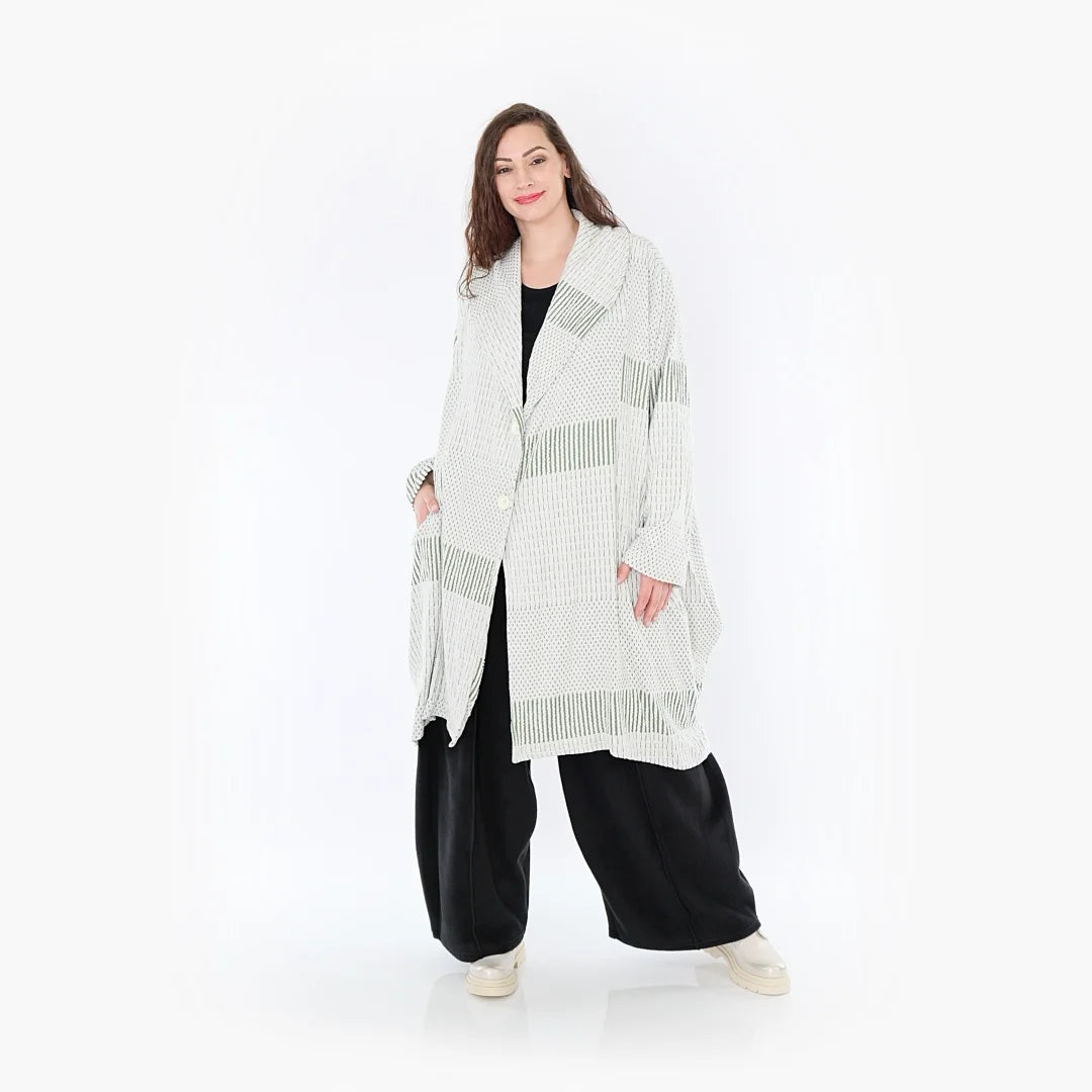  Ballonmantel von AKH Fashion aus Viskose, 1377.02494, Olive-Ecru, Gerippt, Schick, Modern