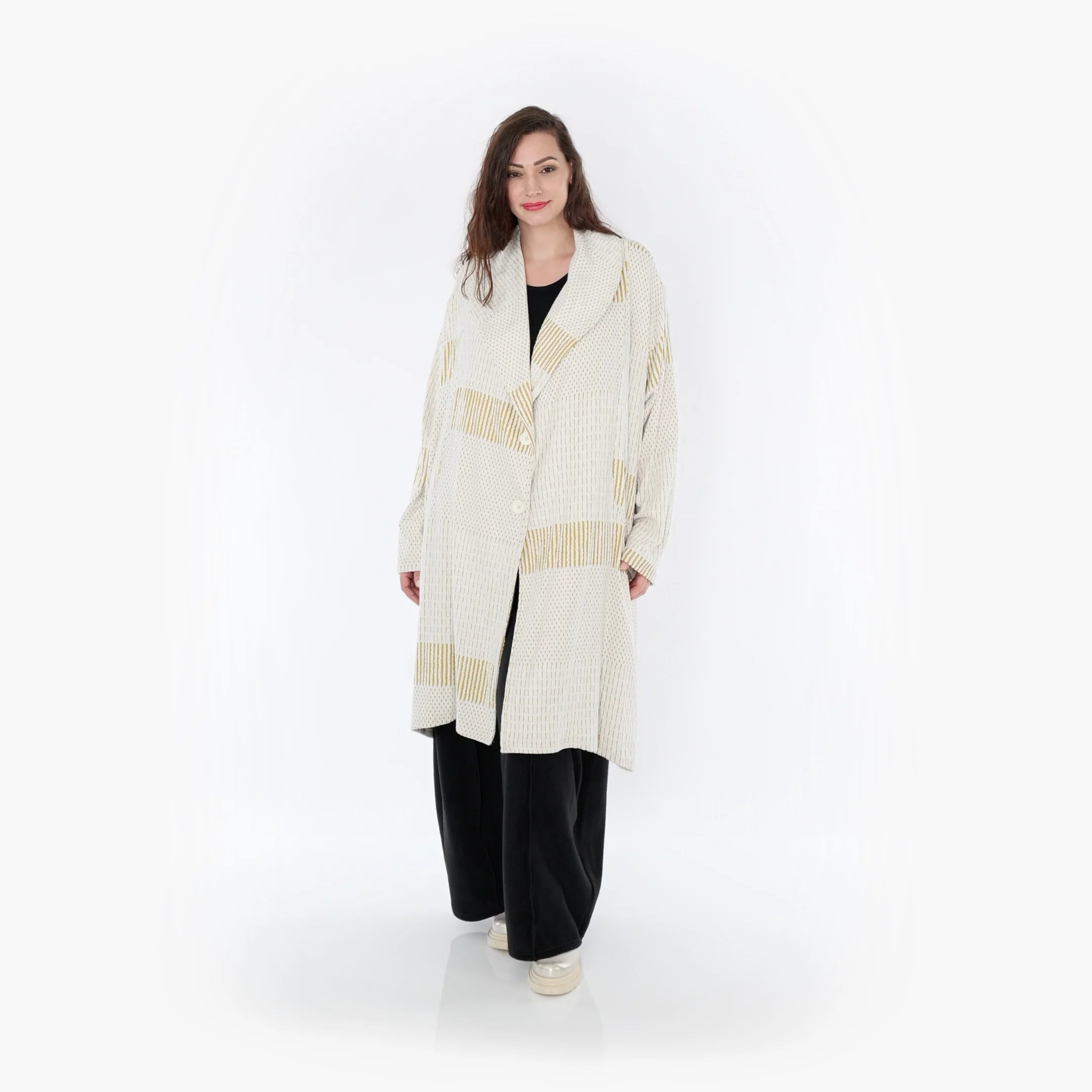  Ballonmantel von AKH Fashion aus Viskose, 1377.02494, Senf-Ecru, Gerippt, Schick, Modern