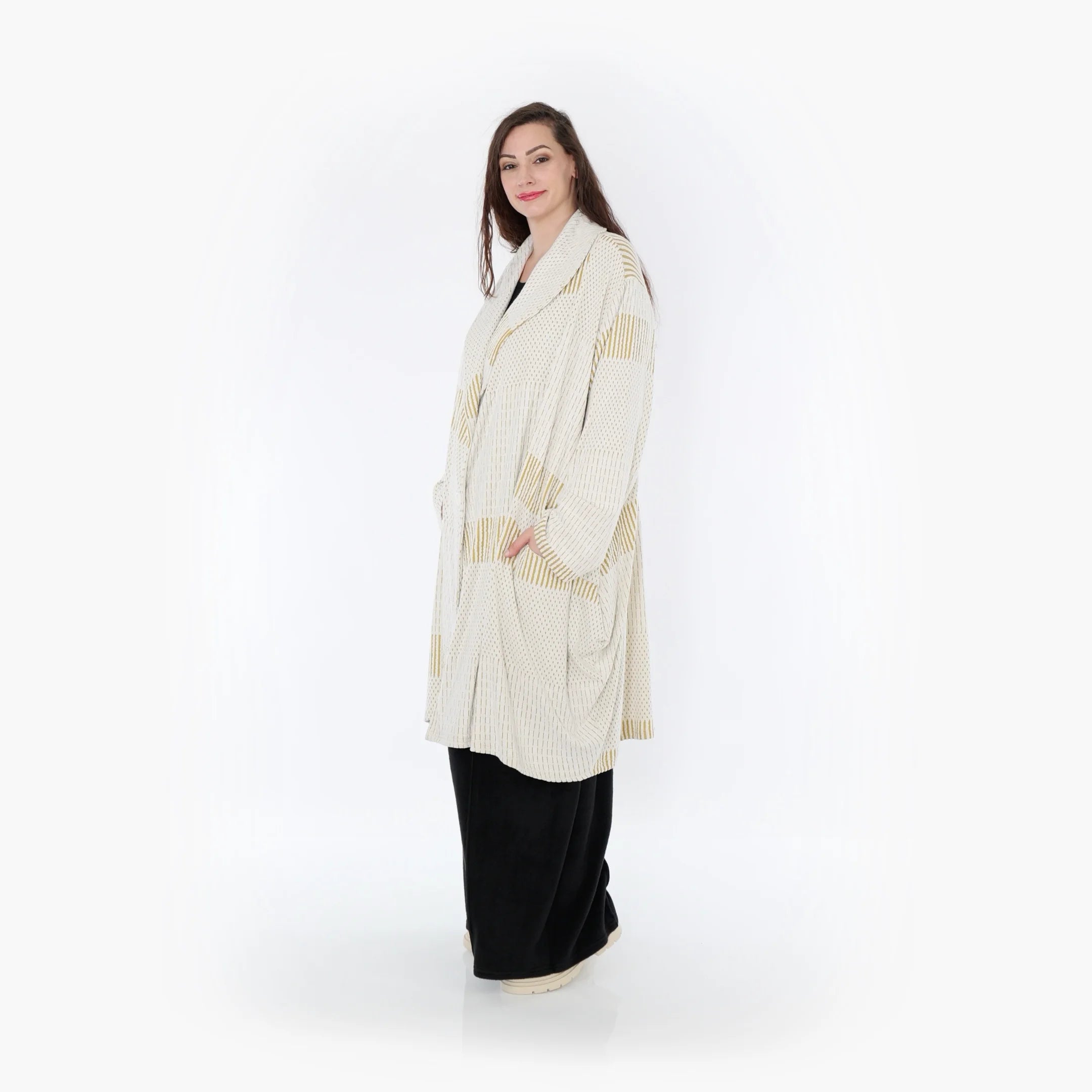  Ballonmantel von AKH Fashion aus Viskose, 1377.02494, Senf-Ecru, Gerippt, Schick, Modern