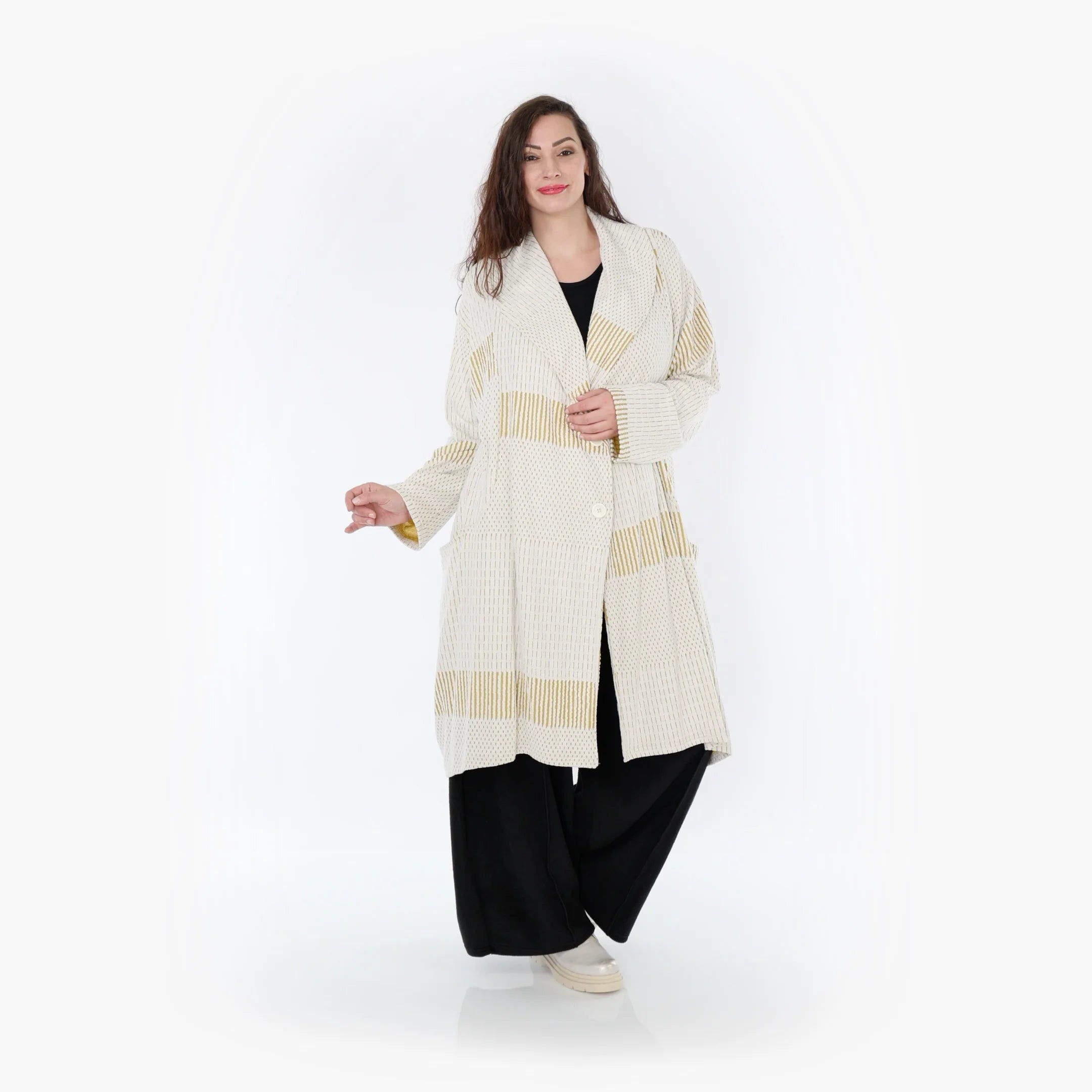  Ballonmantel von AKH Fashion aus Viskose, 1377.02494, Senf-Ecru, Gerippt, Schick, Modern
