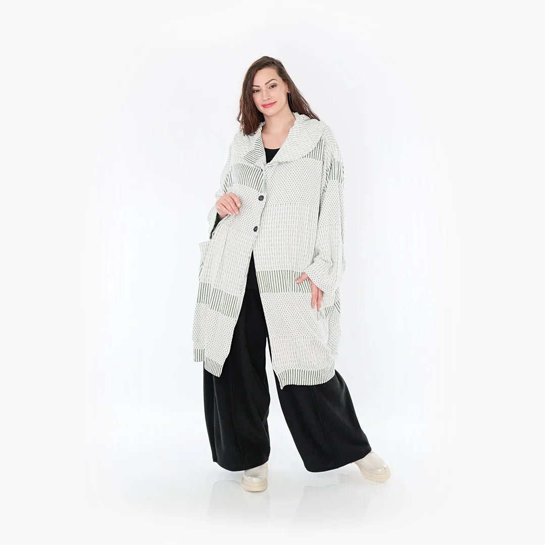  Ballonmantel von AKH Fashion aus Viskose, 1377.06518, Olive-Ecru, Gerippt, Schick, Modern