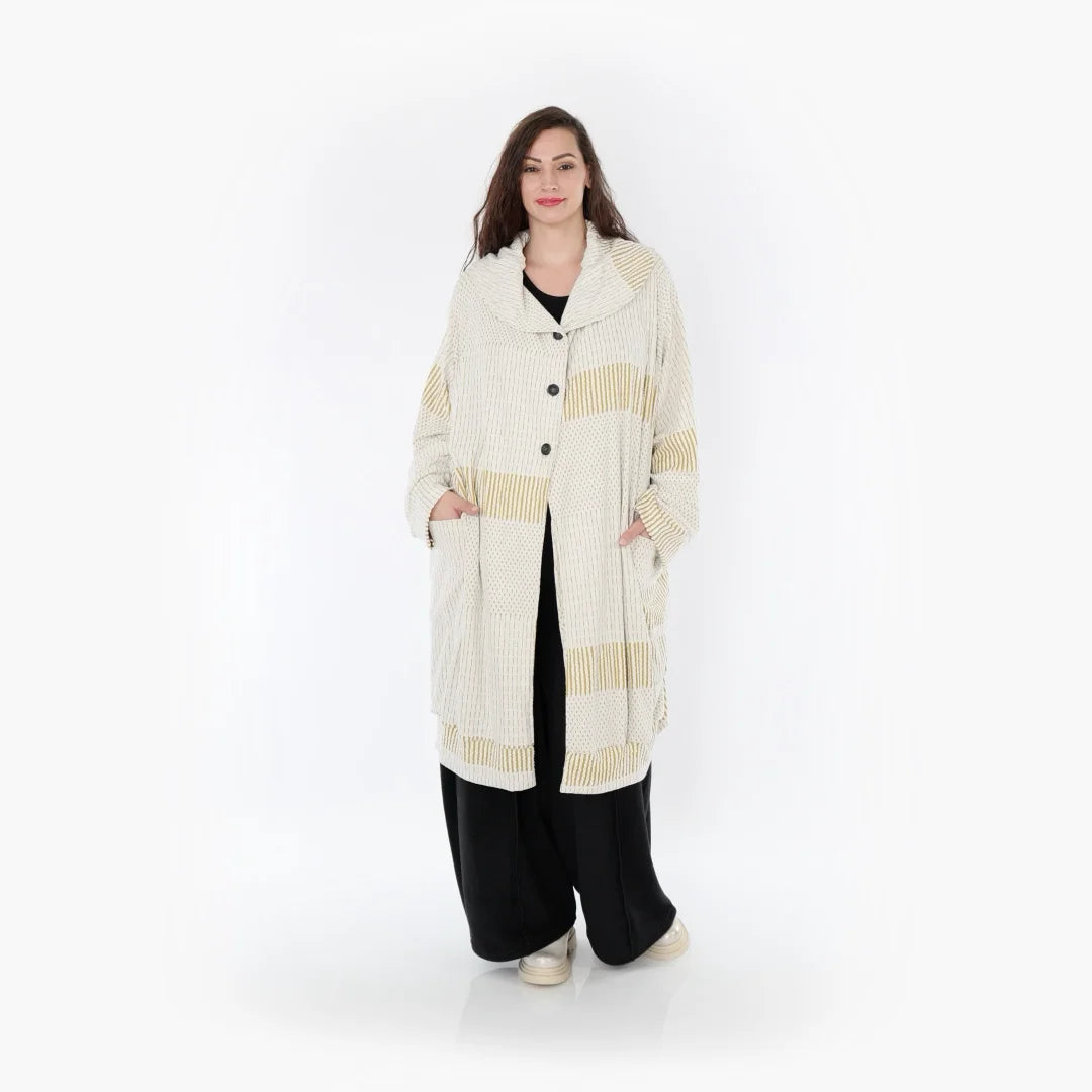  Ballonmantel von AKH Fashion aus Viskose, 1377.06518, Senf-Ecru, Gerippt, Schick, Modern