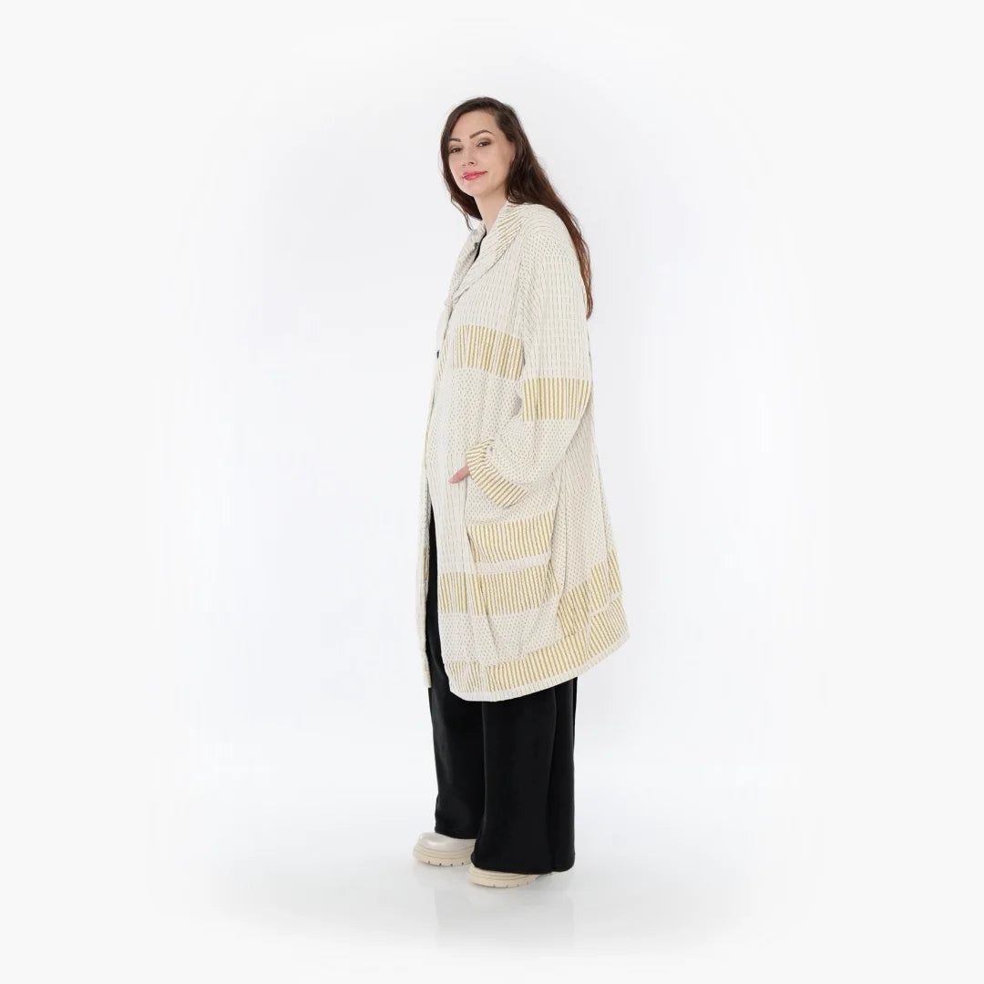  Ballonmantel von AKH Fashion aus Viskose, 1377.06518, Senf-Ecru, Gerippt, Schick, Modern
