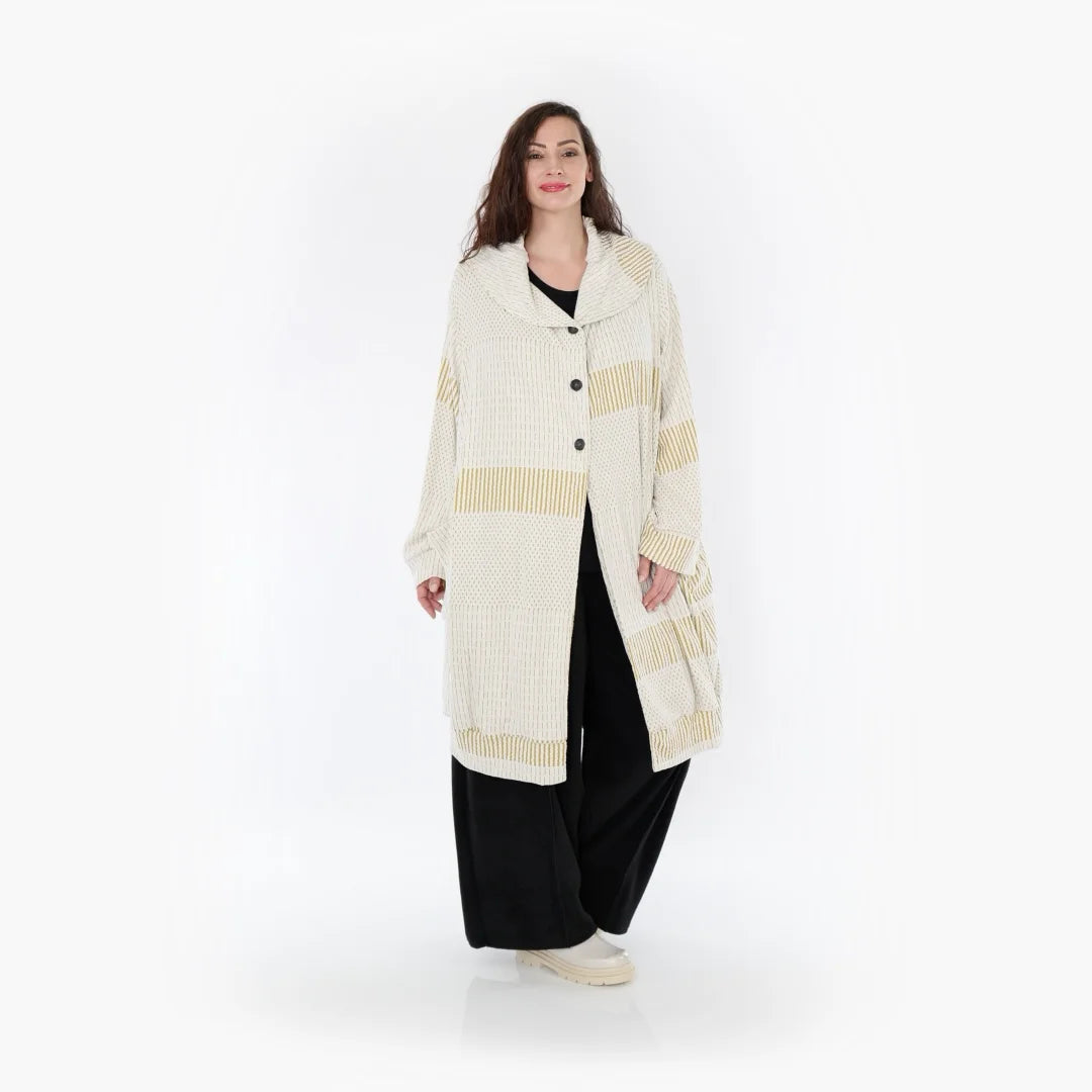  Ballonmantel von AKH Fashion aus Viskose, 1377.06518, Senf-Ecru, Gerippt, Schick, Modern