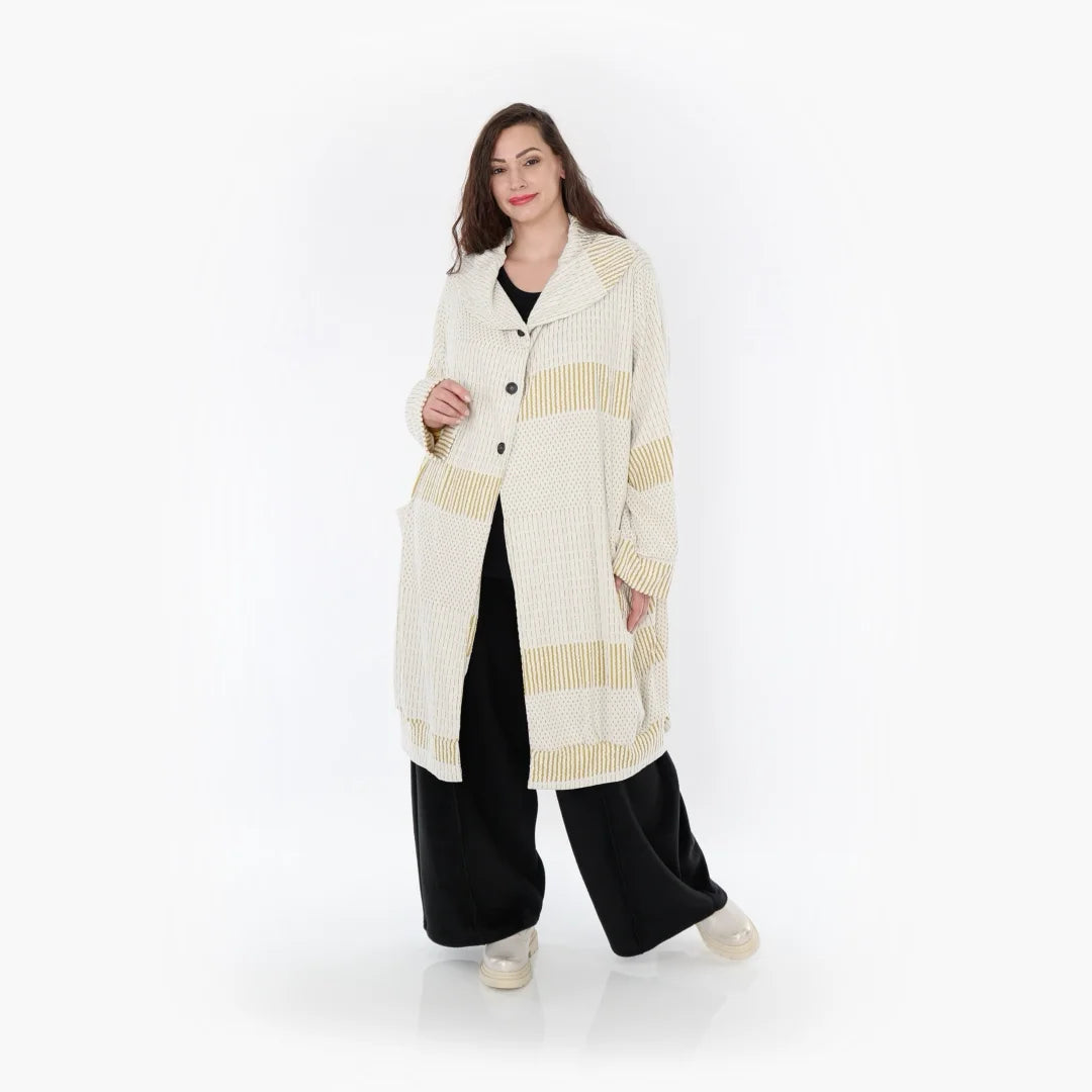  Ballonmantel von AKH Fashion aus Viskose, 1377.06518, Senf-Ecru, Gerippt, Schick, Modern
