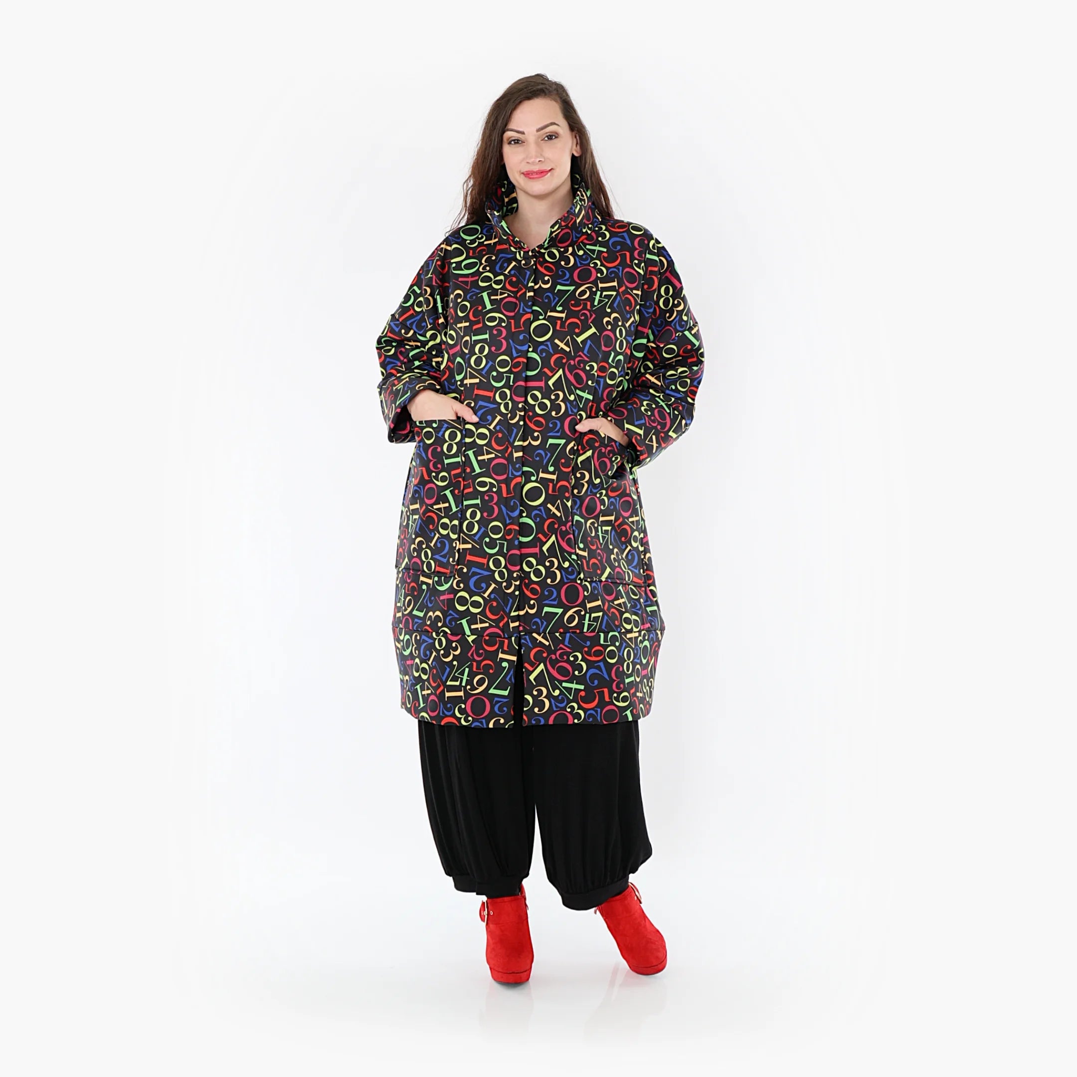  AKH Fashion Mantel in gerader Form, aus Polyester, 1378.06693, Schwarz-Multi, Muster
