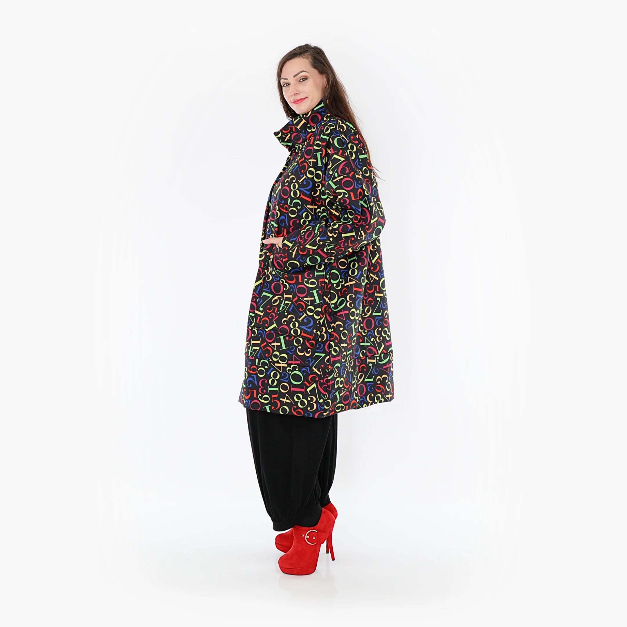  AKH Fashion Mantel in gerader Form, aus Polyester, 1378.06693, Schwarz-Multi, Muster