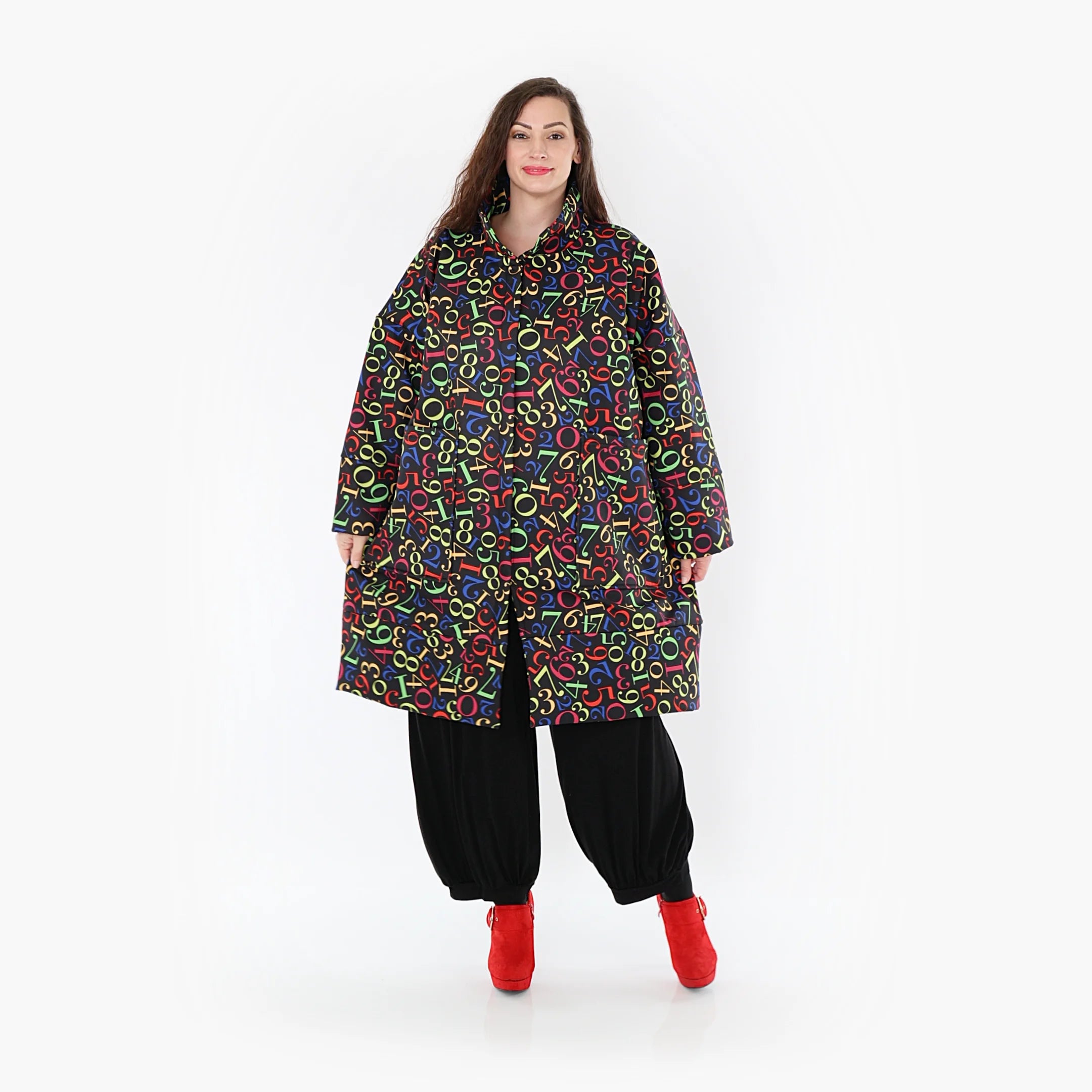  AKH Fashion Mantel in gerader Form, aus Polyester, 1378.06693, Schwarz-Multi, Muster